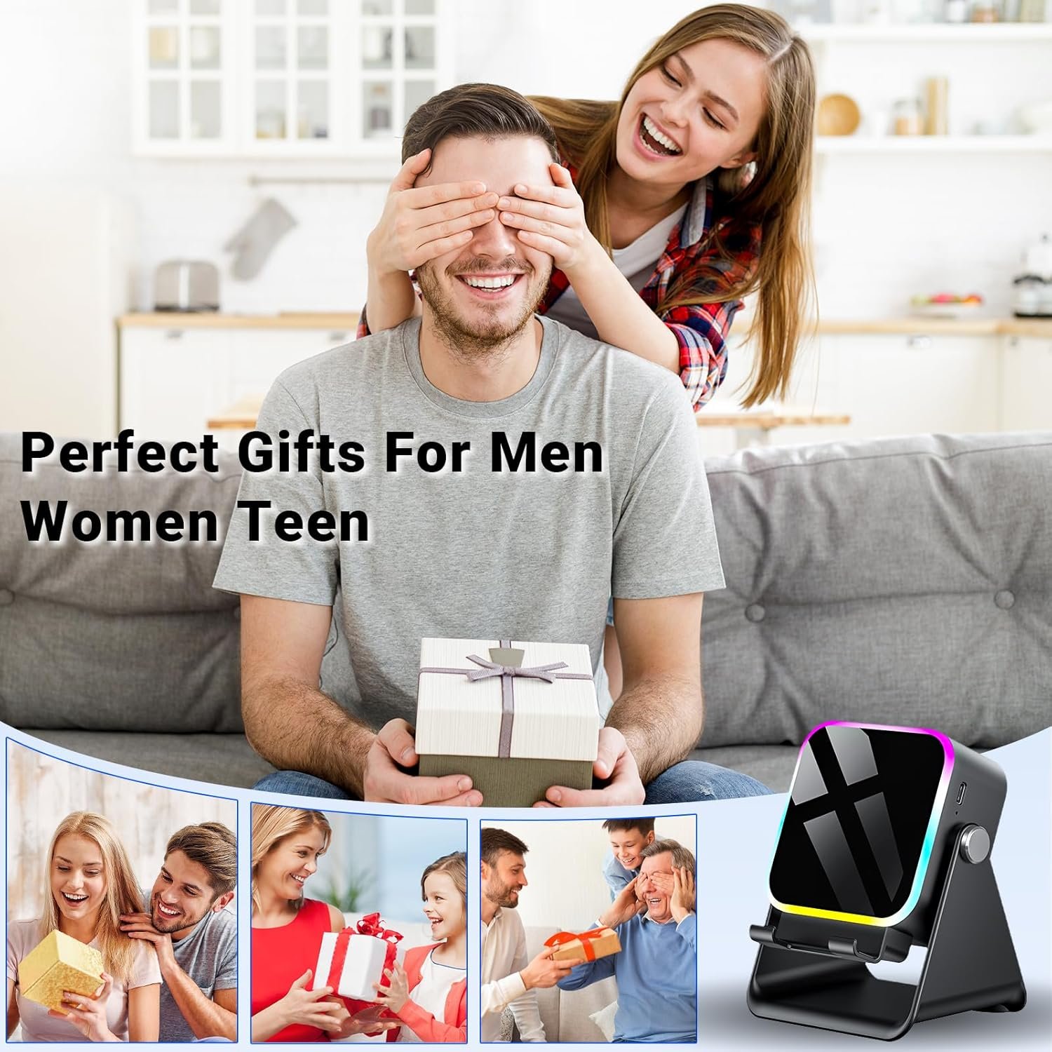 Induction Speaker with Phone Stand 5 in 1 Wireless Induction Bluetooth Audio for iPhone Android Phone Speakers Amplifier with Rechargeable Colorful Light, Birthday Gifts for Men Women Teens (Black) - Image 7