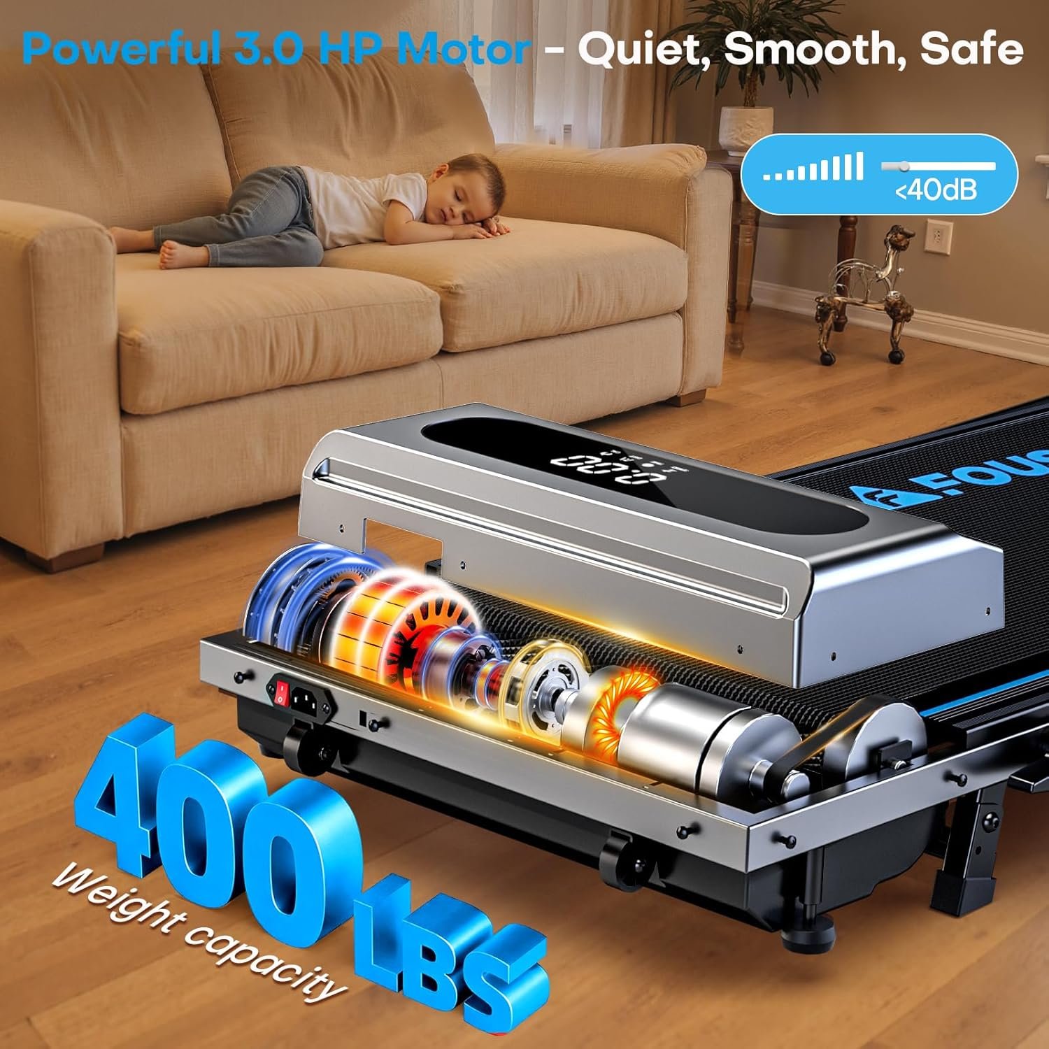 5 in 1 Foldable Treadmill, 7.5 MPH Treadmills for Home with App Compatible, Treadmill with 10% Incline, 3.0HP Brushless Drive, Remote Control and LED Display, 12 HIIT Programs, 400 LBS Capacity - Image 4