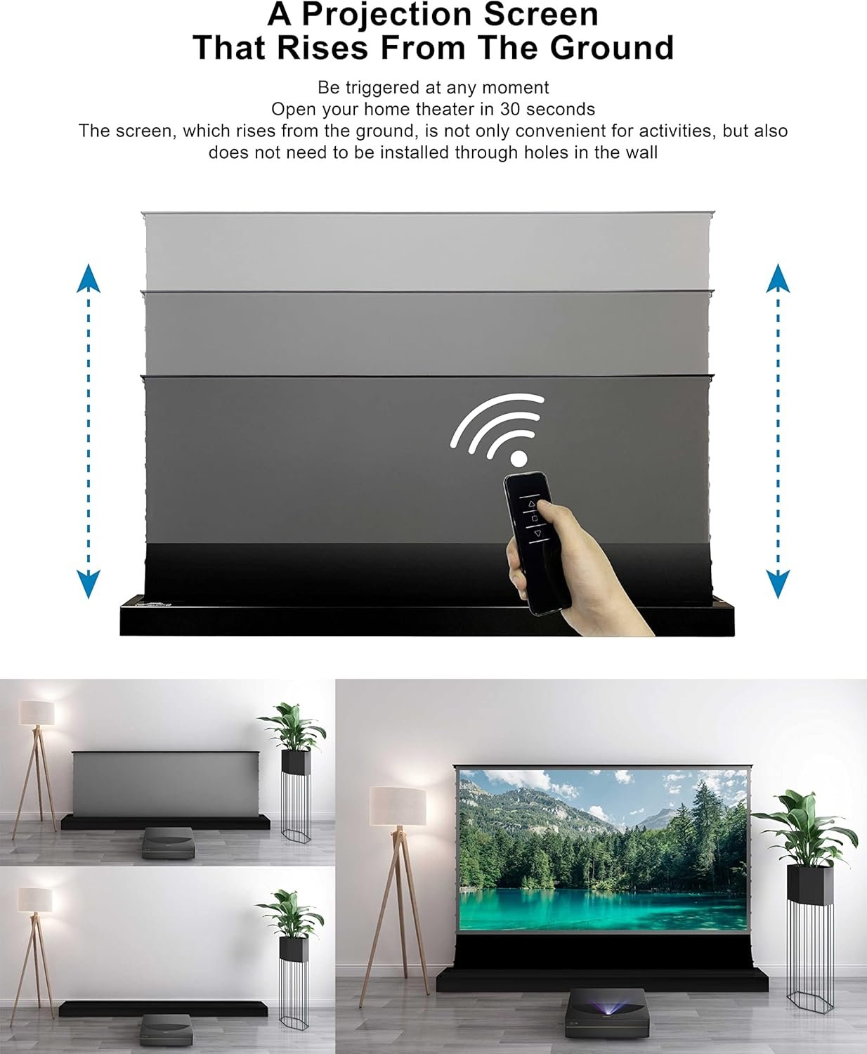 VIVIDSTORM S PRO Motorized Tension Floor Rising Projector Screen 100-inch | Home Cinema Setup |Black housing,VSDSTUST100H - Image 4