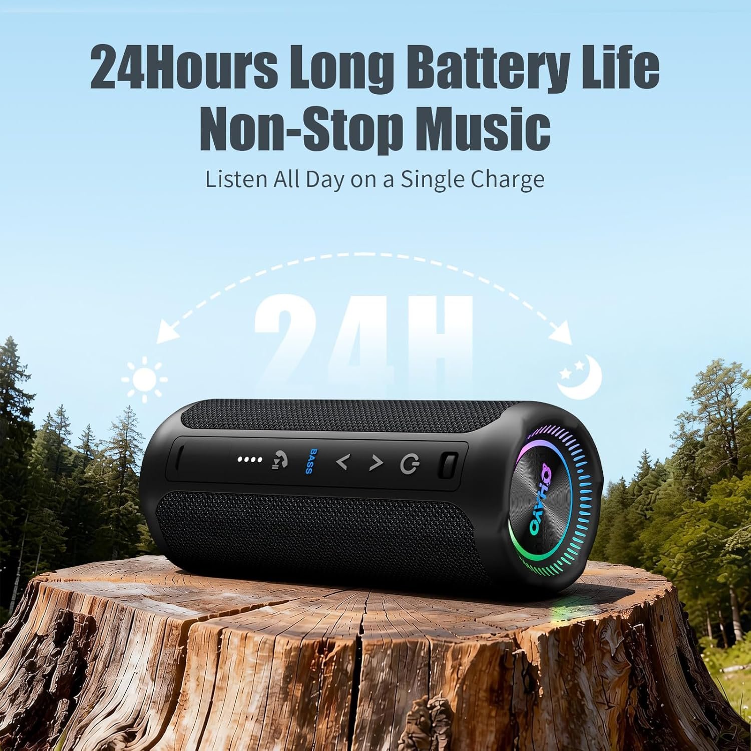 Bluetooth Speaker Wireless Loud Stereo Sound IPX7 Waterproof Outdoor Portable 25W Super Bass Speakers for Home Party Beach with 24H Playtime Colorful Lights BT 5.3 TWS Pairing Birthday Gift Black - Image 4