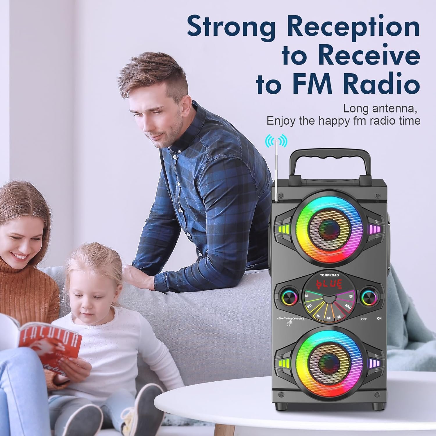 Bluetooth Speakers, 60W Portable Wireless Loud Outdoor Home Party Bluetooth Speaker with Subwoofer, FM Radio, LED Colorful Lights, Microphone, Remote and Big Powerful Stereo Deep Bass Sound Boombox - Image 6