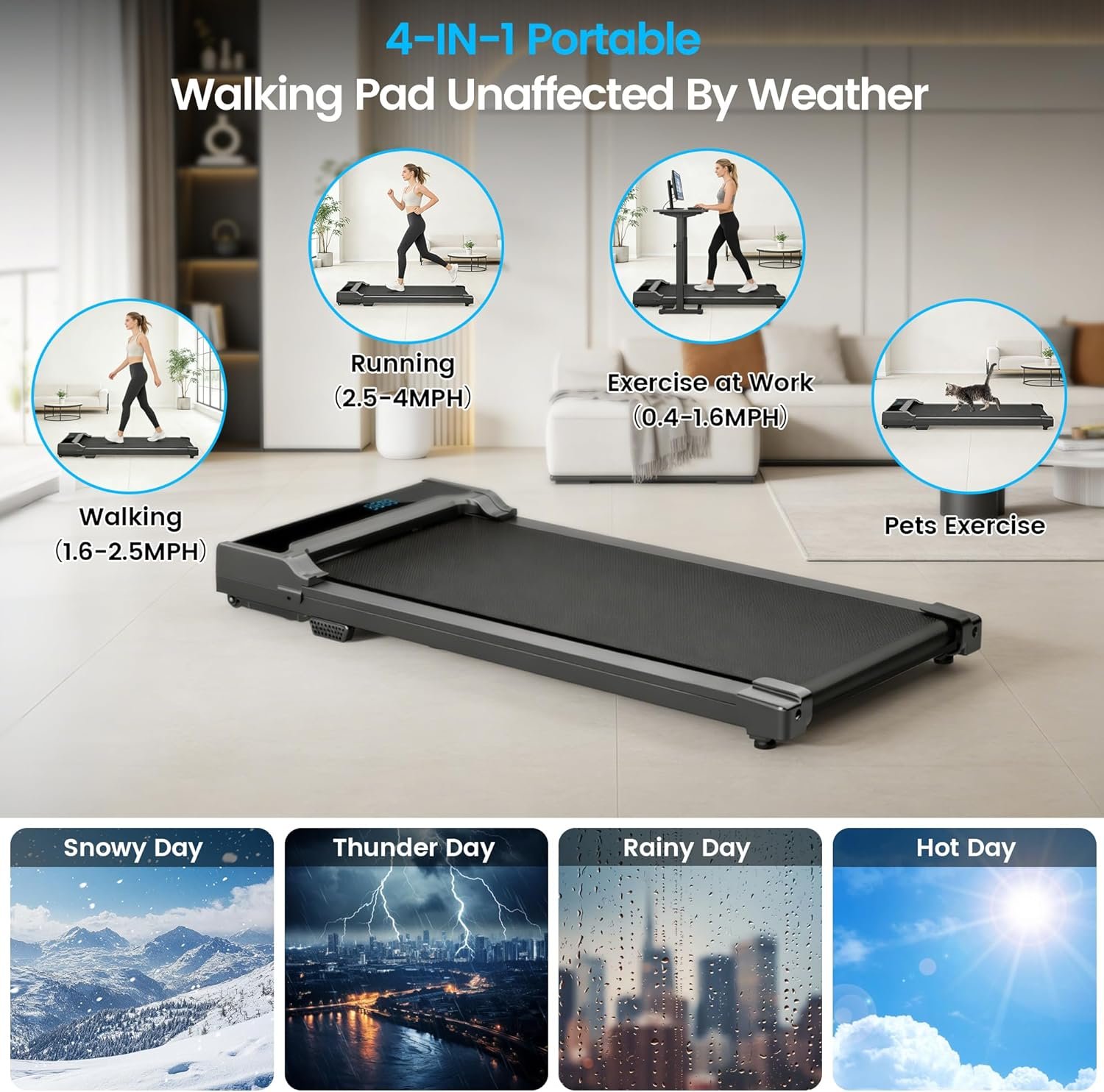 Walking Pad Treadmill for Home - Under Desk Walk Pads with Remote Control Mini Running Portable Electric Machine Adjustable Slim Compact with 0.6-4.0MPH Max up 220 Lbs Modes for Office Small Spaces - Image 5