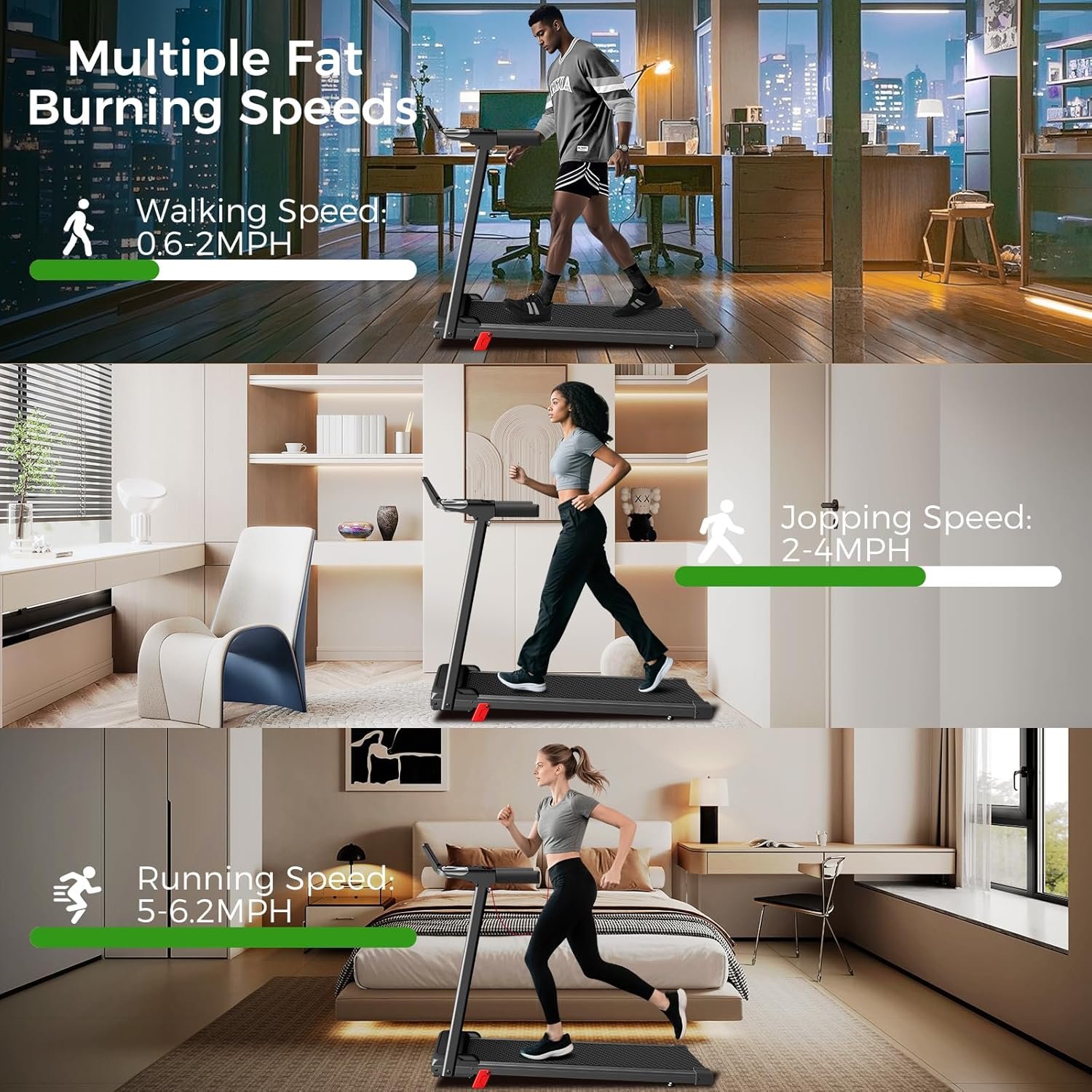 Portable Treadmill with Incline, 3.0HP Walking Pad with Handle Bar, 3-in-1 Foldable Treadmill for Home Office Small Space with Quiet Brushless, 300 LBS Capacity - Image 3