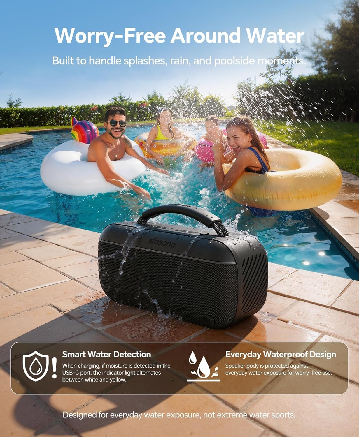 dbsono Portable Bluetooth Speaker Wireless: 60W SoundPulse 2.0 with BassBoost, Loud Party Speakers, Unlimited Pairing, TWS for Outdoor & Indoor, Beach Vacation Essential, Black - Image 7