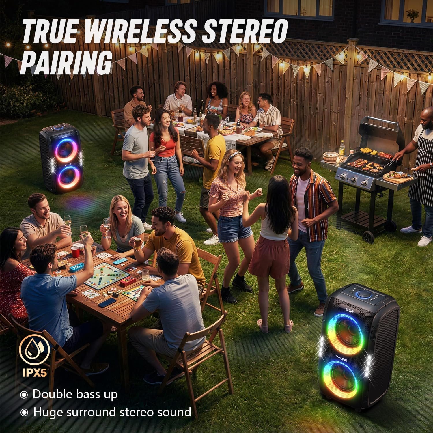 W-KING 270W Peak Party Large Loudest Bluetooth Speaker Bigest Boom Box, Portable Speakers Wireless/12 Custom Deepest Bass/Massive 125dB 6.5''x2 Subwoofer/IPX5/MIC>R in/USB/TF/AUX, Removable Battery - Image 7