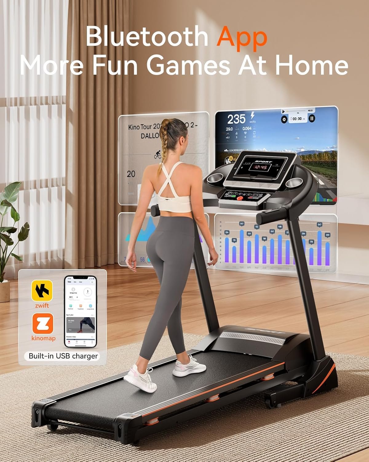 RENESTAR Treadmills for Home, Treadmill with 0-15% Auto Incline, 3HP Folding Treadmills for Running Walking with 300LBS Weight Capacity, Incline Treadmill Equipped with Bluetooth & Pulse Monitor - Image 4