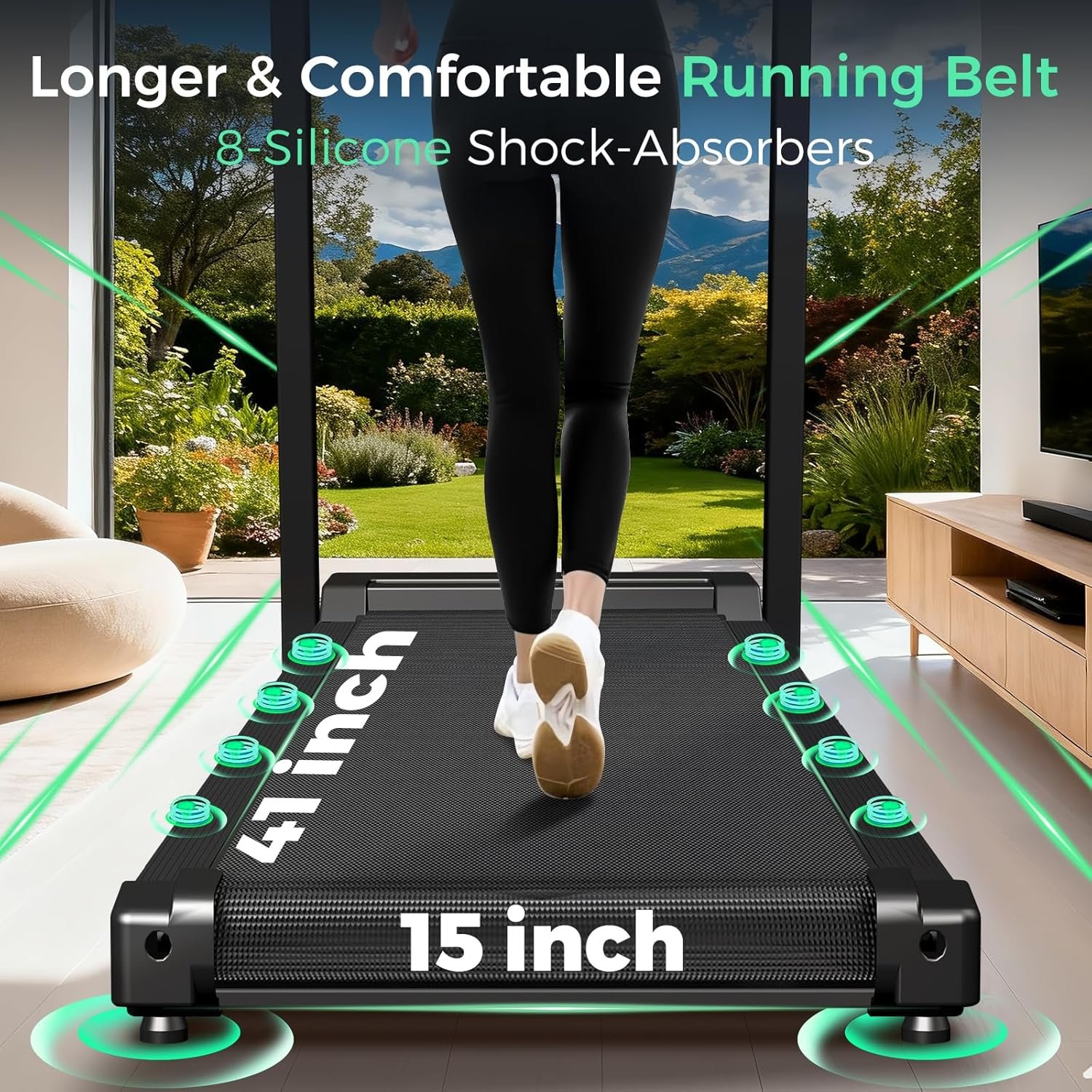 Foldable Treadmills for Home, 3.0HP Walking pad Treadmill with Handle Bar, Portable Electric Treadmill with Handles, 12 Preset Programs, LED Display and 300 lbs Capacity - Image 5