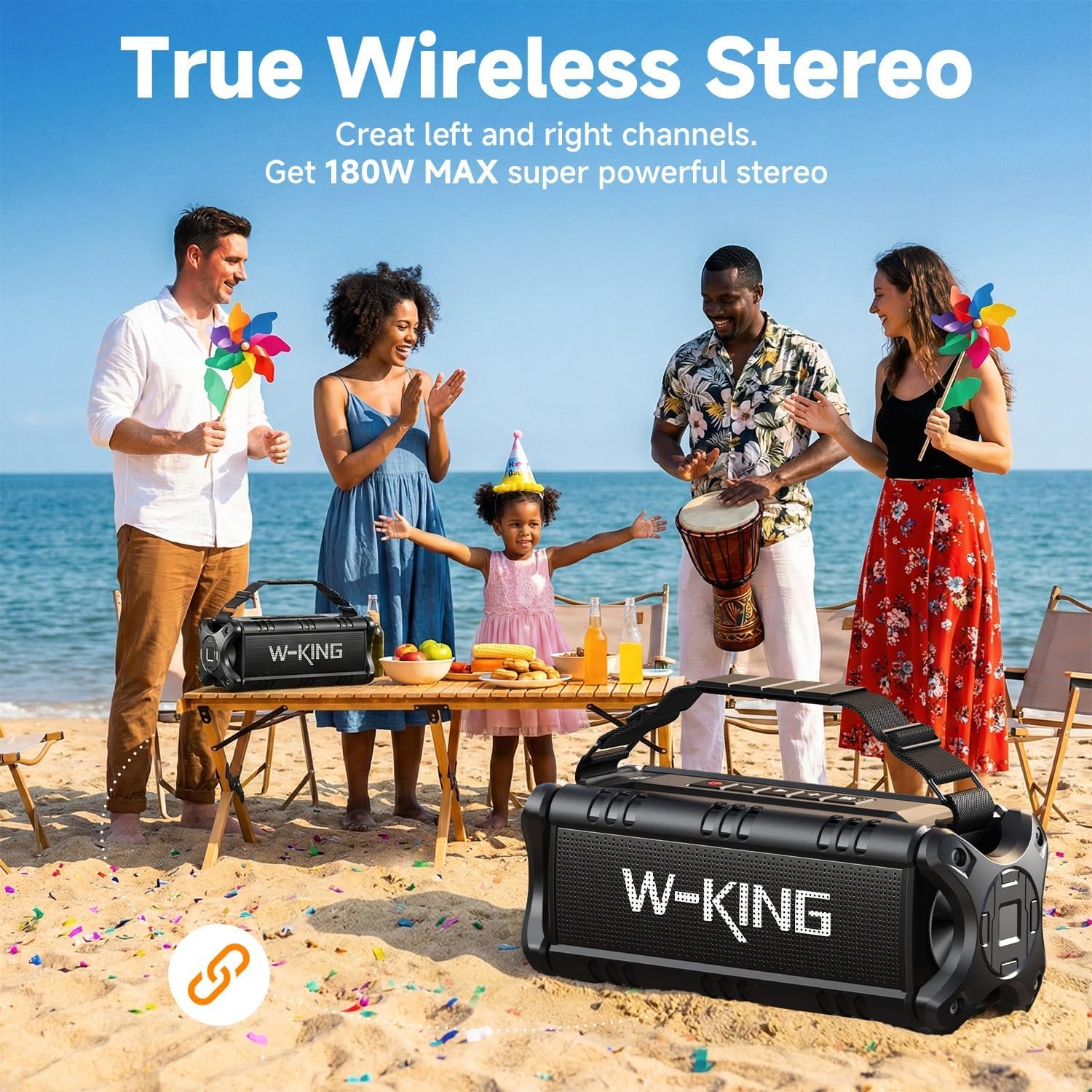 W-KING Bluetooth Speaker, 90W Max Portable Outdoor Speaker Loud, IPX6 Waterproof/50W Deep Bass Subwoofer/40H/EQ/Dual Pairing/TF/AUX, Large Boombox Speakers Bluetooth Wireless for Party/Beach/Jobside - Image 4