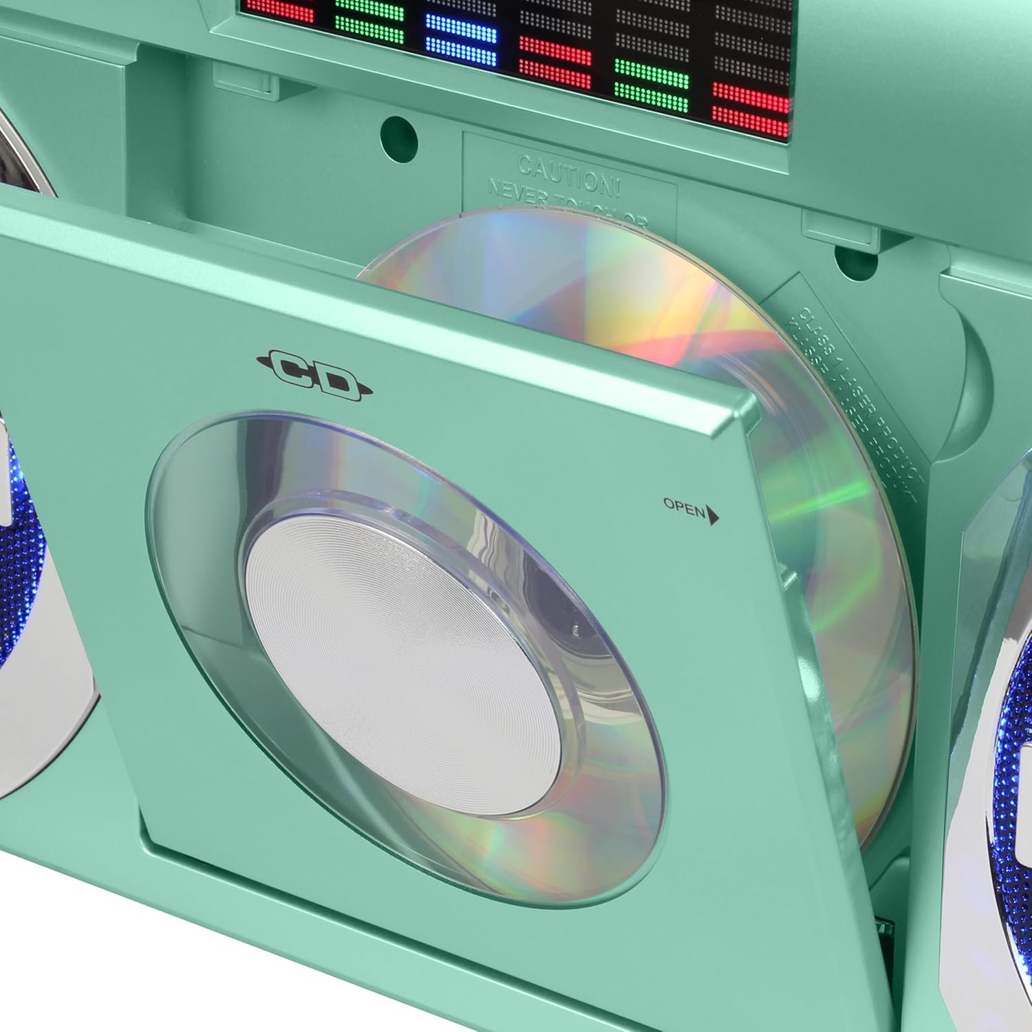 Studebaker SB2145TE 80's Retro Street Bluetooth Boombox with FM Radio, CD Player, LED EQ, 10 Watts RMS Power and AC/DC in Teal - Image 3