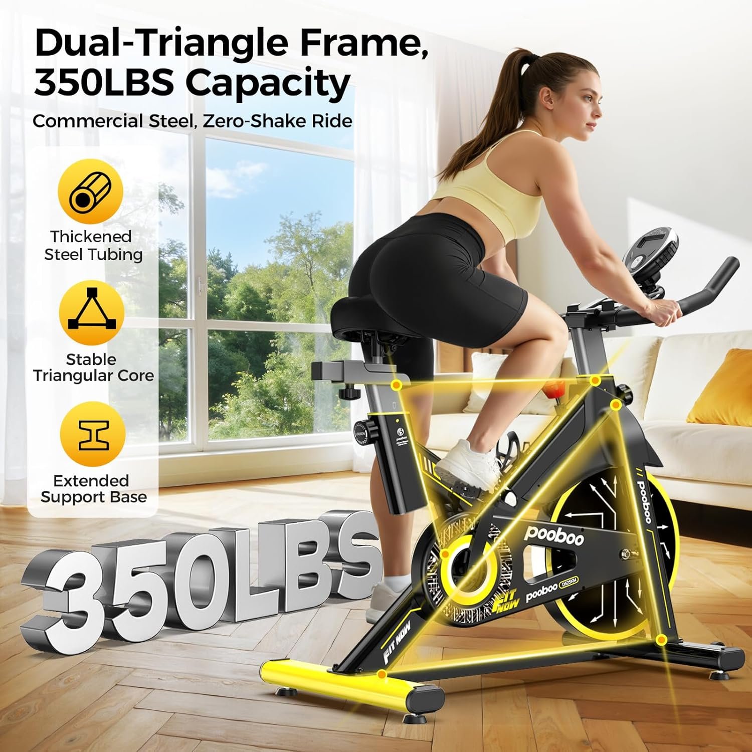 pooboo Exercise Bike,Stationary Bike for Home with Exclusive App,Indoor Low Noise Magnetic Cycling Bike with 350 lb Weight Capacity,Tablet Mount,LED Calorie Display and Fitness Courses for Weight Loss - Image 4