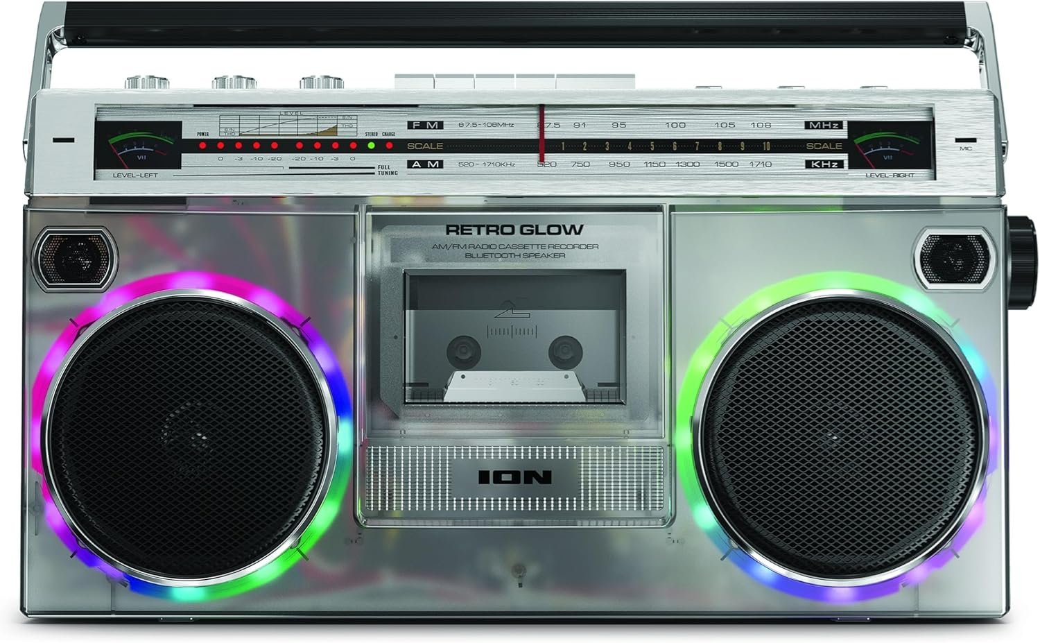 ION Audio Retro Glow Boombox - Deluxe Stereo AM/FM Radio Cassette Dual Speakers Full-Range Bass and Bluetooth (Renewed) - Image 2
