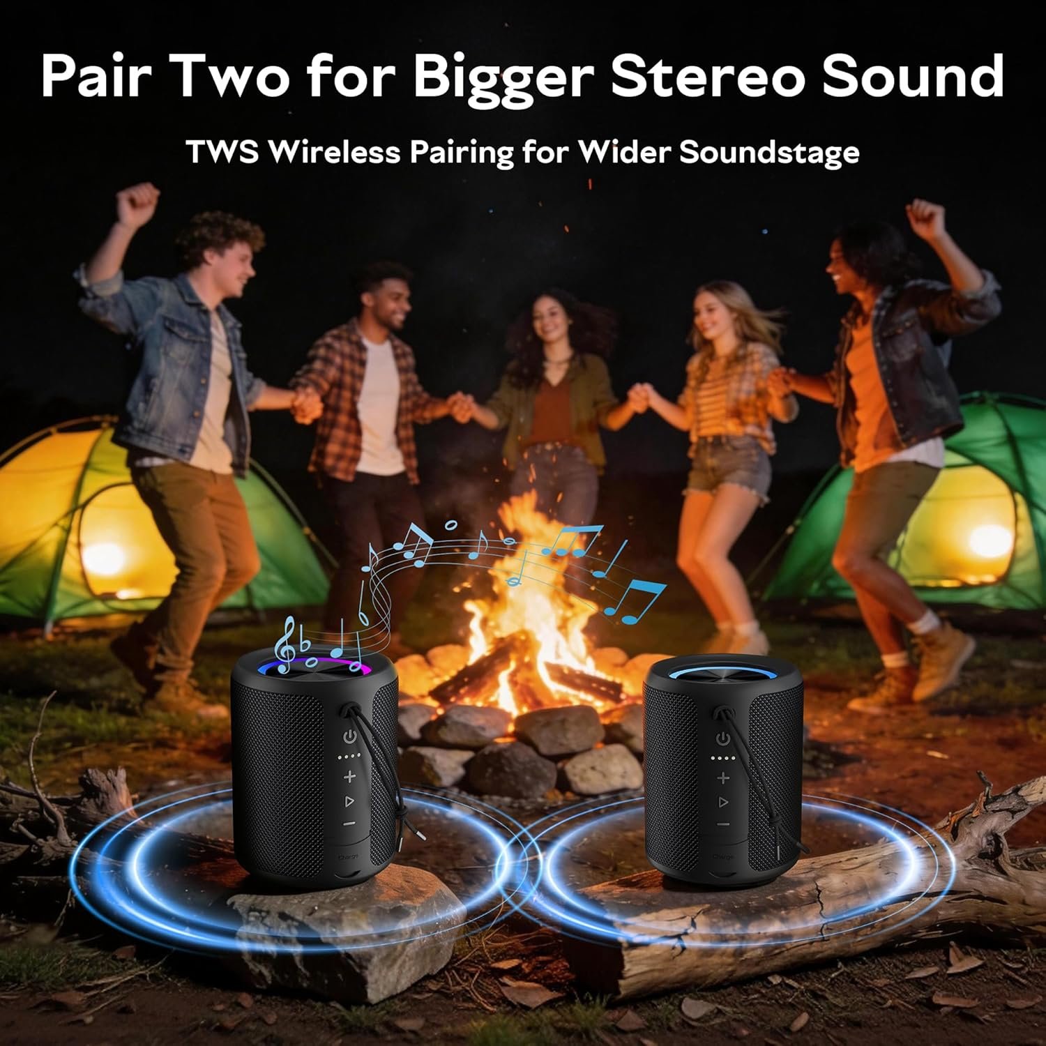 Portable Bluetooth Speaker, IPX7 Waterproof Wireless Speaker with 20W Loud Stereo Sound, 15H Playtime & Beat-Synced RGB Light, Small Outdoor Speaker for Shower, Pool, Beach, Hiking and Gifts - Image 4