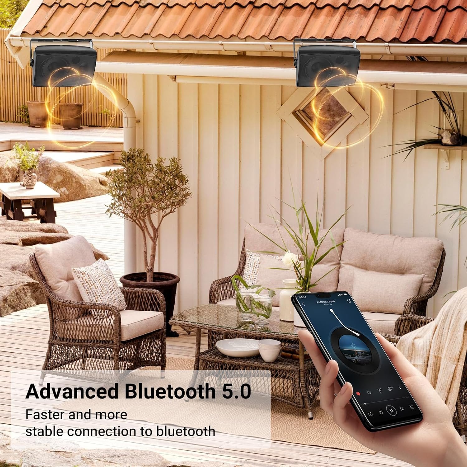 6.5 Inch Max 800W Outdoor Bluetooth Speakers Waterproof Wired with Multifunctional Amplifier Wall Mount Outdoor Speaker System for Patio Garden Poolside Home(4 Speakers,Black) - Image 2