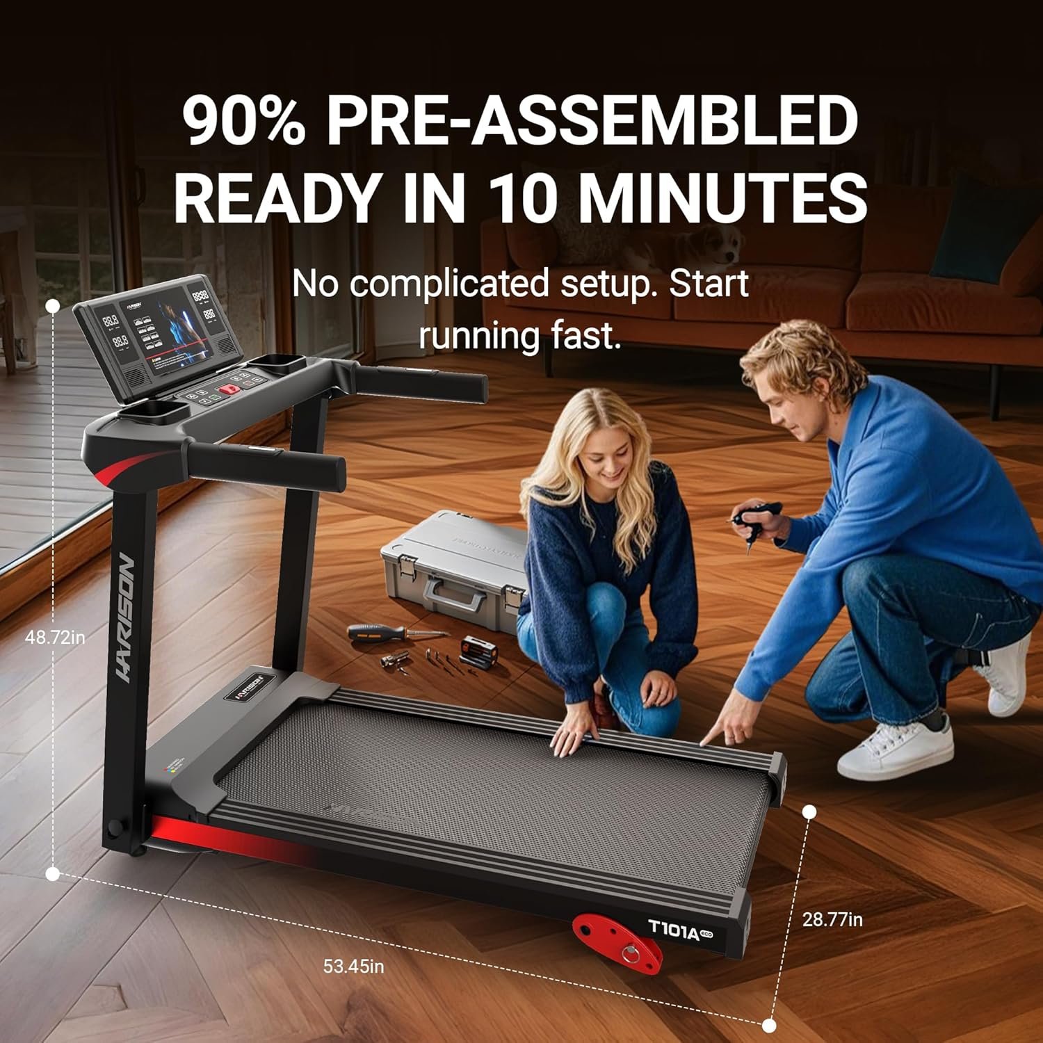 HARISON Treadmill for Home, 3.0 HP Folding Treadmill with Manual Incline, Quiet Motor & Bluetooth Speaker, 300 LB Capacity, 17.7” Wide Running Belt, Space-Saving Design - Image 8