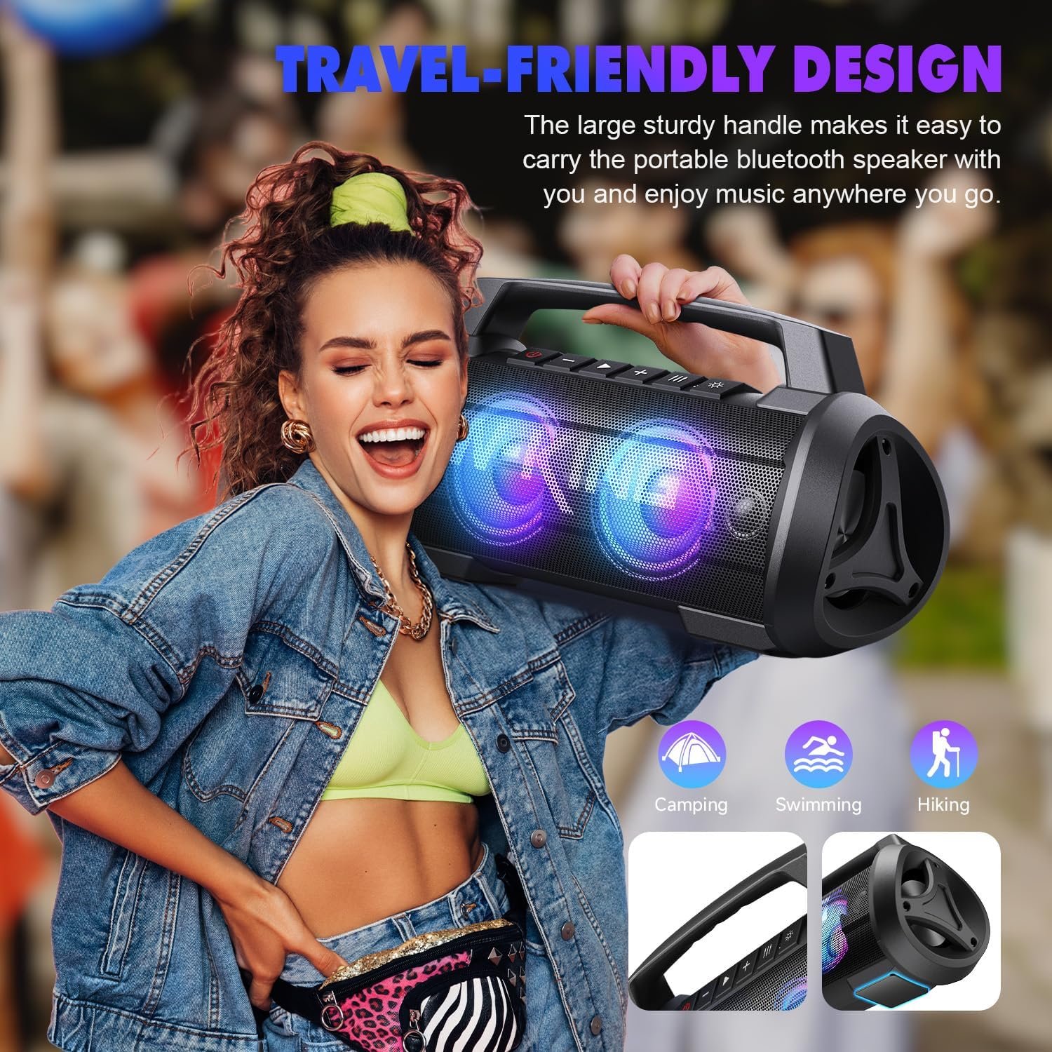 W-KING Portable Speakers Bluetooth Wireless, 120W Max Loudest Bluetooth Speaker, IPX6 Waterproof Outdoor Speaker with 70W Deep Bass/2*Subwoofer/DSP/EQ/42H/LED/MAC-in/TF/2 Pairing, Large Party Boombox - Image 9