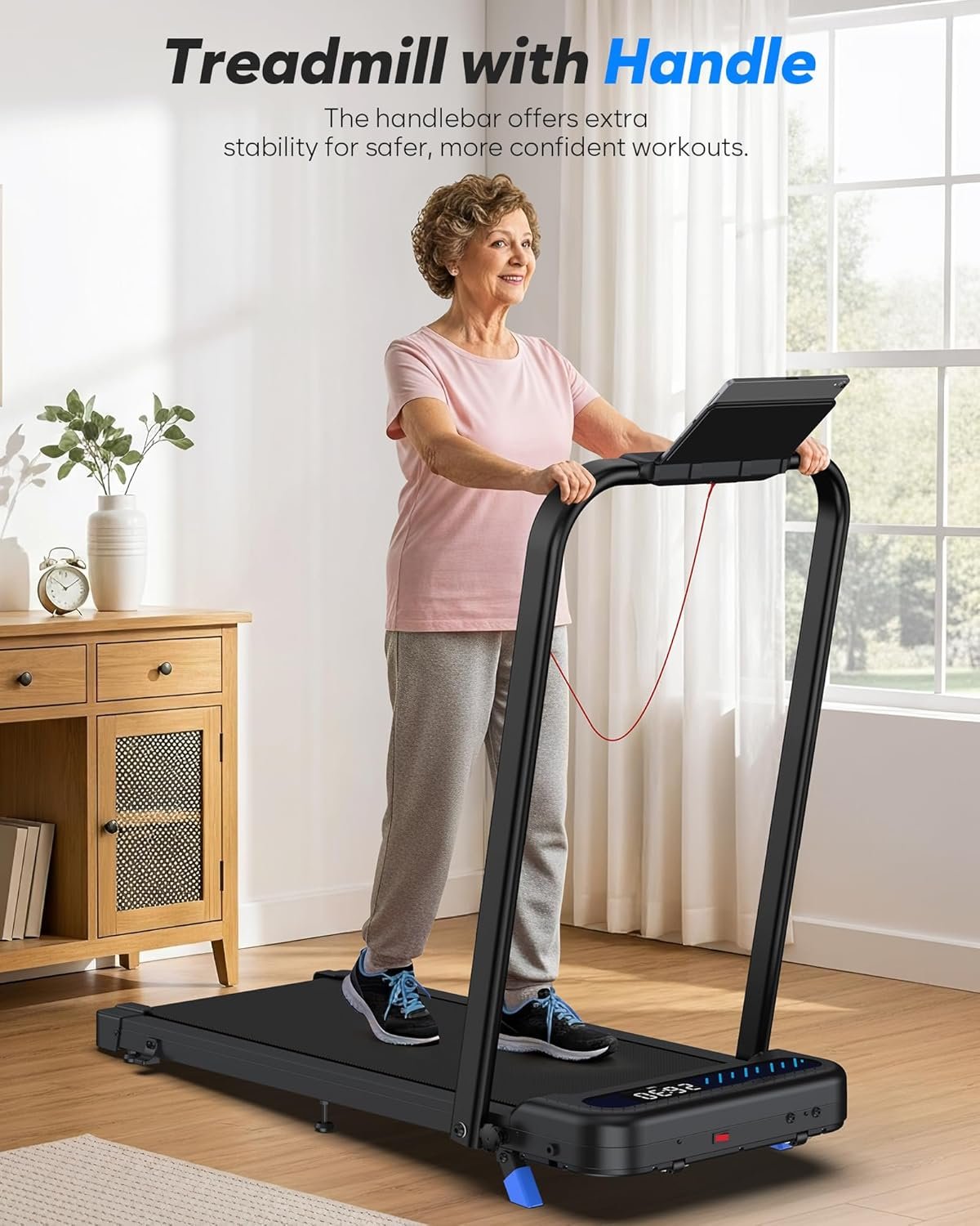 Cardirun Foldable Treadmill with Incline, Compact Walking Pad Treadmill with Safety Handle Bar, 3.0HP Quiet Under Desk Treadmills for Home/Office, 350 LBS Capacity, APP & Remote Control, Black - Image 8