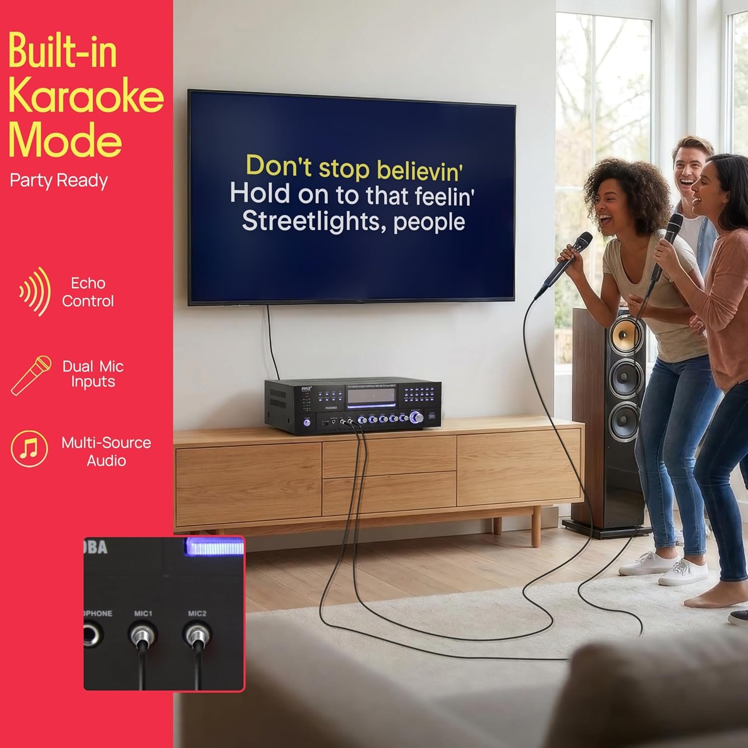 Pyle 4 Channel Bluetooth Home Amplifier - Front Loading DVD/CD Player - 3000W Peak Stereo Receiver - 2 Mic Inputs w/ Echo, FM Radio,Optical In,USB,RCA,Composite, LED Level Meter, Rack Mount - PD3000BA - Image 5