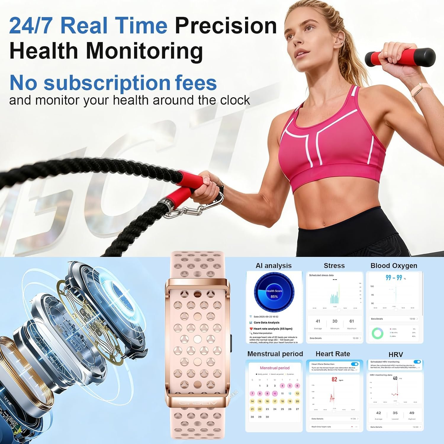 Smart Bracelet, Health Activity Fitness Trackers with Heart Rate Sleep Monitor, 24/7 Blood Oxygen/Calorie/Stress/Step Tracker, Health Fitness Bands, 170+ Sports Modes Smart band with Free APP, 2 Bands - Image 2
