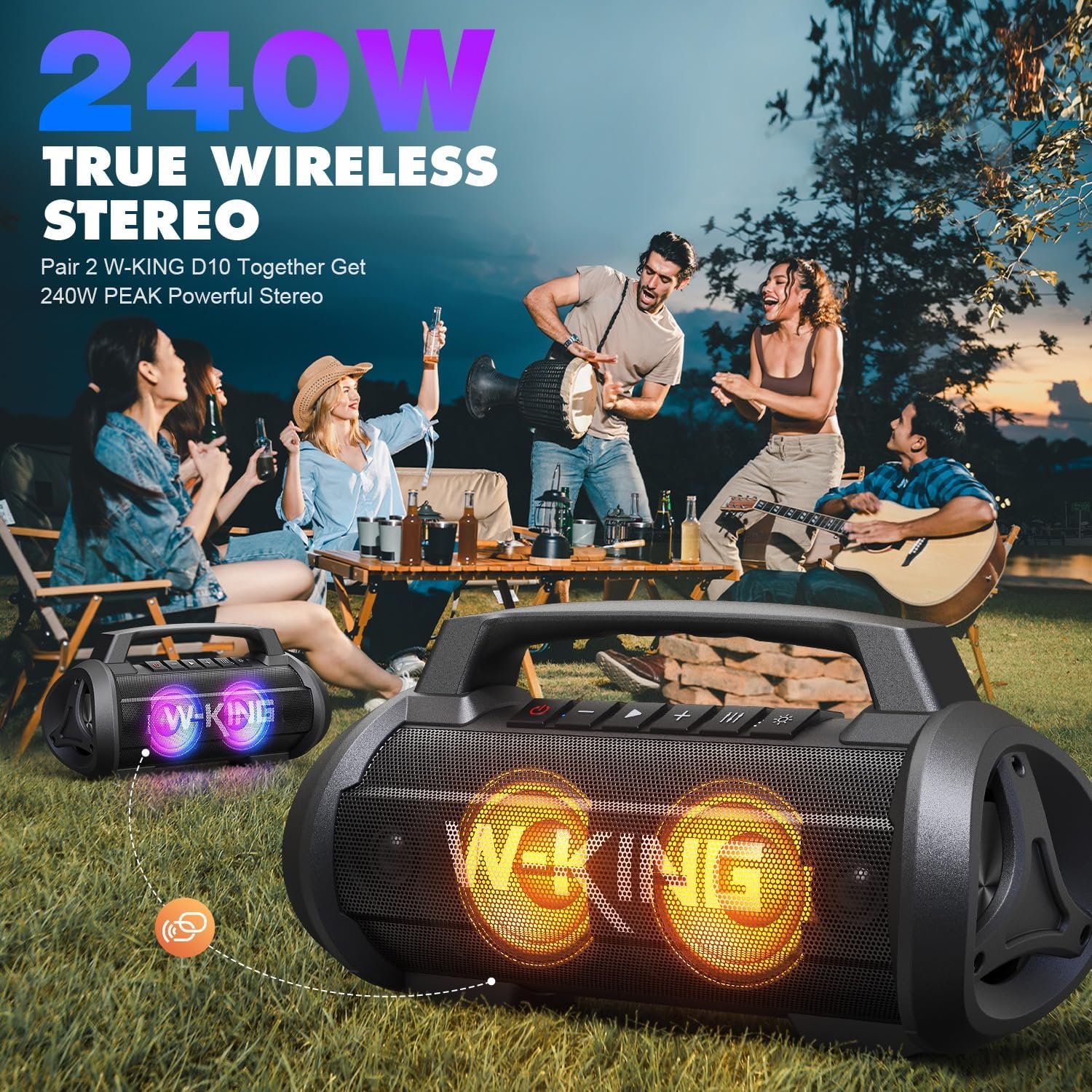 W-KING Portable Speakers Bluetooth Wireless, 120W Max Loudest Bluetooth Speaker, IPX6 Waterproof Outdoor Speaker with 70W Deep Bass/2*Subwoofer/DSP/EQ/42H/LED/MAC-in/TF/2 Pairing, Large Party Boombox - Image 5