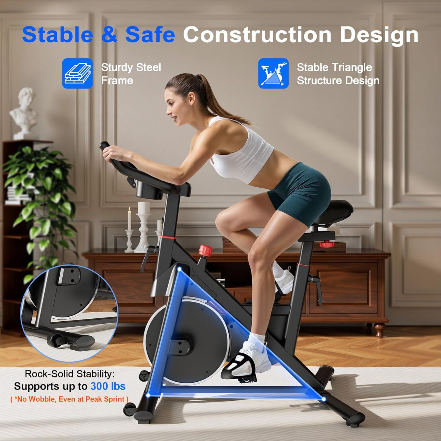 Indoor Cycling Bike - 32-Level Magnetic Resistance Stationary Exercise Bike with Adjustable Seat & Handlebars, Silent Belt Drive for Home Cardio (Fits Users 5'1" to 5'11", 300lbs Capacity) - Image 2