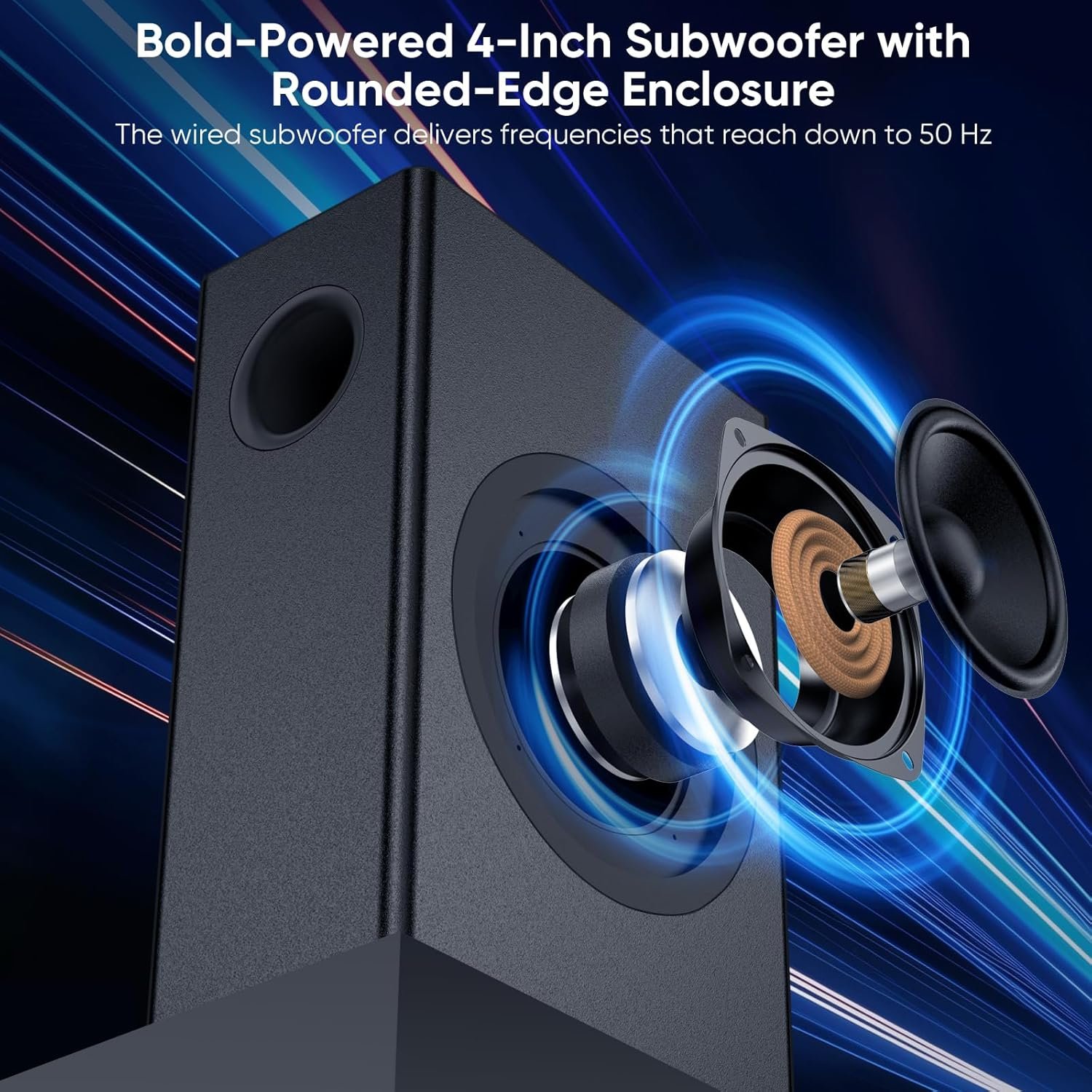 Saiyin Soundbar with 4'' Subwoofers - 70W Rounded-Edge Subwoofer & Compact Soundbar for TV, 2.1 Audio Enhanced Surround Sound System for TV, Bluetooth/Optical/AUX Connection for TV/PC - Image 2