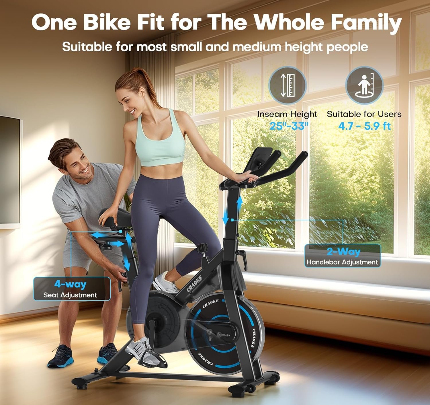 Exercise Bike, CHAOKE Quiet Adjustable Magnetic Resistance Stationary Bike for Home Cardio with App Compatible, 350LB Weight Capacity Indoor Cycling Bike with Comfortable Seat & Digital Display - Image 8
