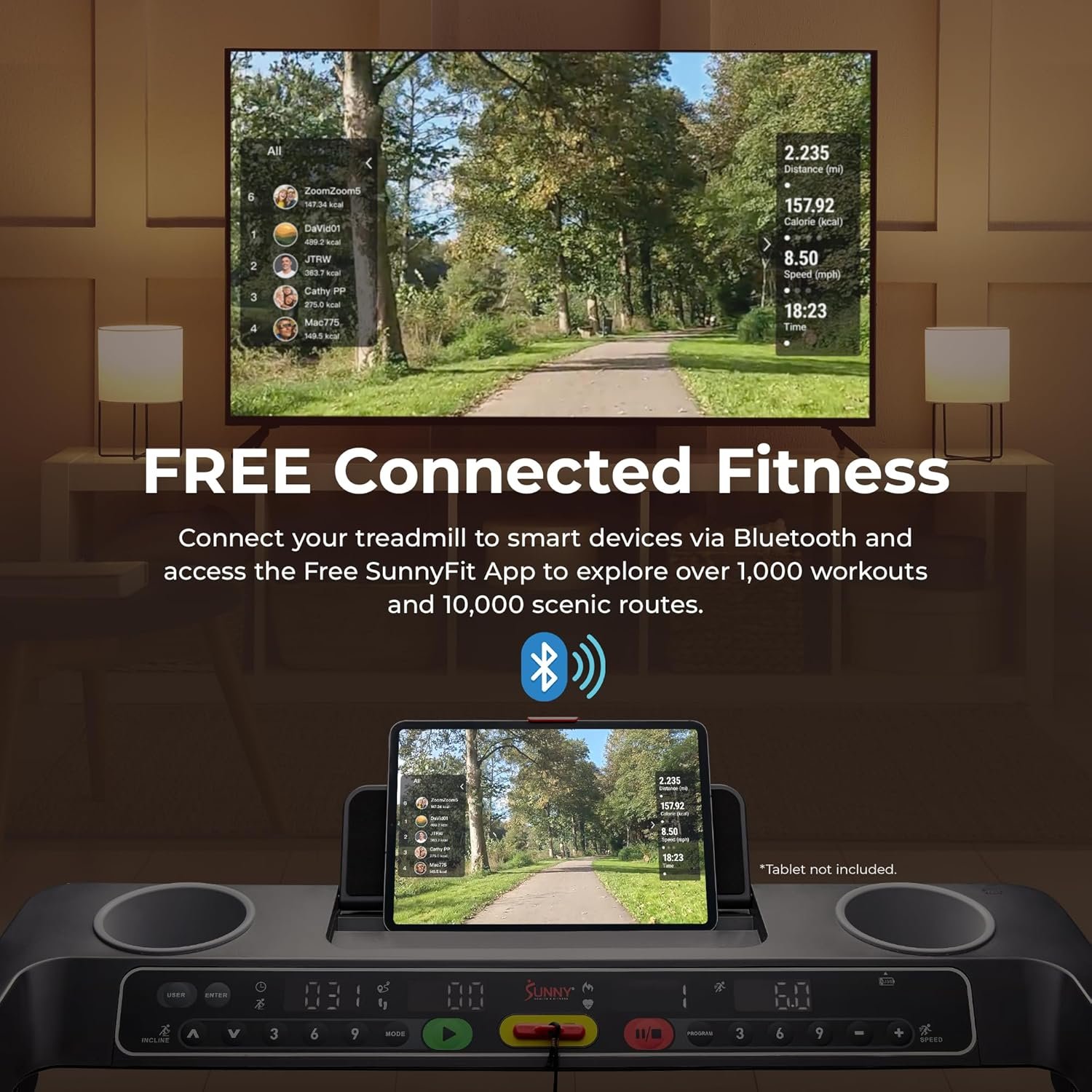 Sunny Health & Fitness Fully Assembled OneClick-Fold 20" Smart Treadmill with Auto Incline & SunnyFit App - Image 5