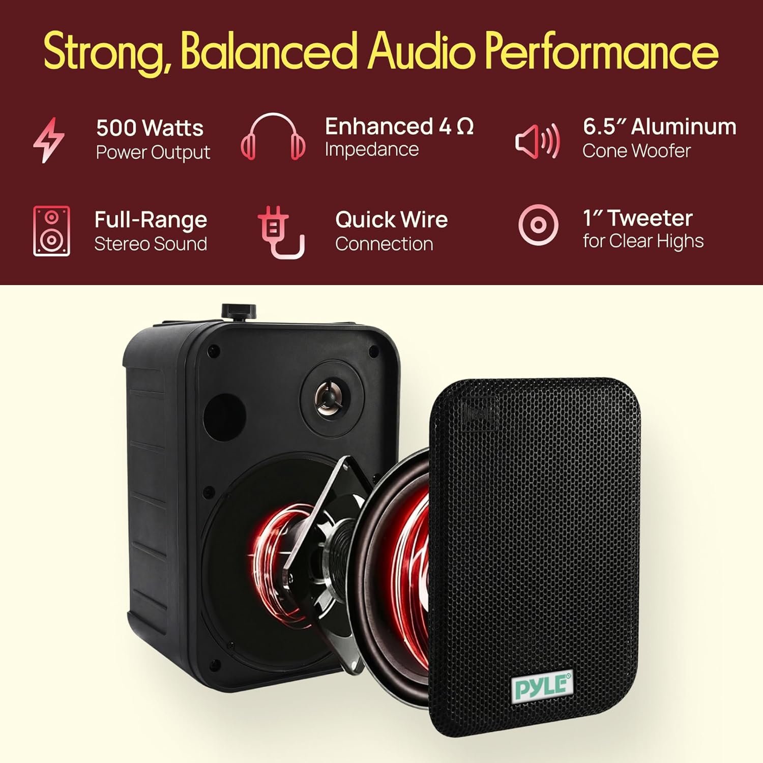 Dual Waterproof Outdoor -Speaker System - 6.5 Inch Pair of Weatherproof Wall / Ceiling Mounted -Speakers Heavy Duty Universal Mount - Use in the Pool, Patio, Indoor - Pyle PDWR50B (Black) - Image 2