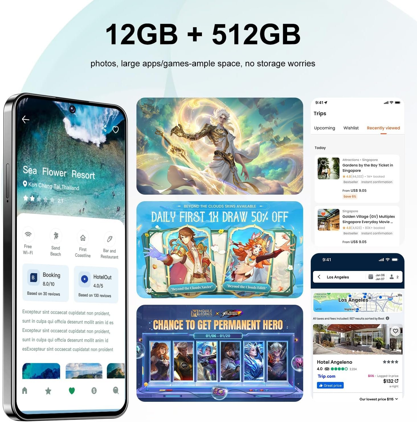 Unlocked Phone I26 Ultra Android Phone 10-core 12GB+512GB Cell Phone 7 inch HD Screen Mobile Phone 108MP+48MP Camera 6800 mAh Extra Large Battery 5G Dual SIM (Black) - Image 2