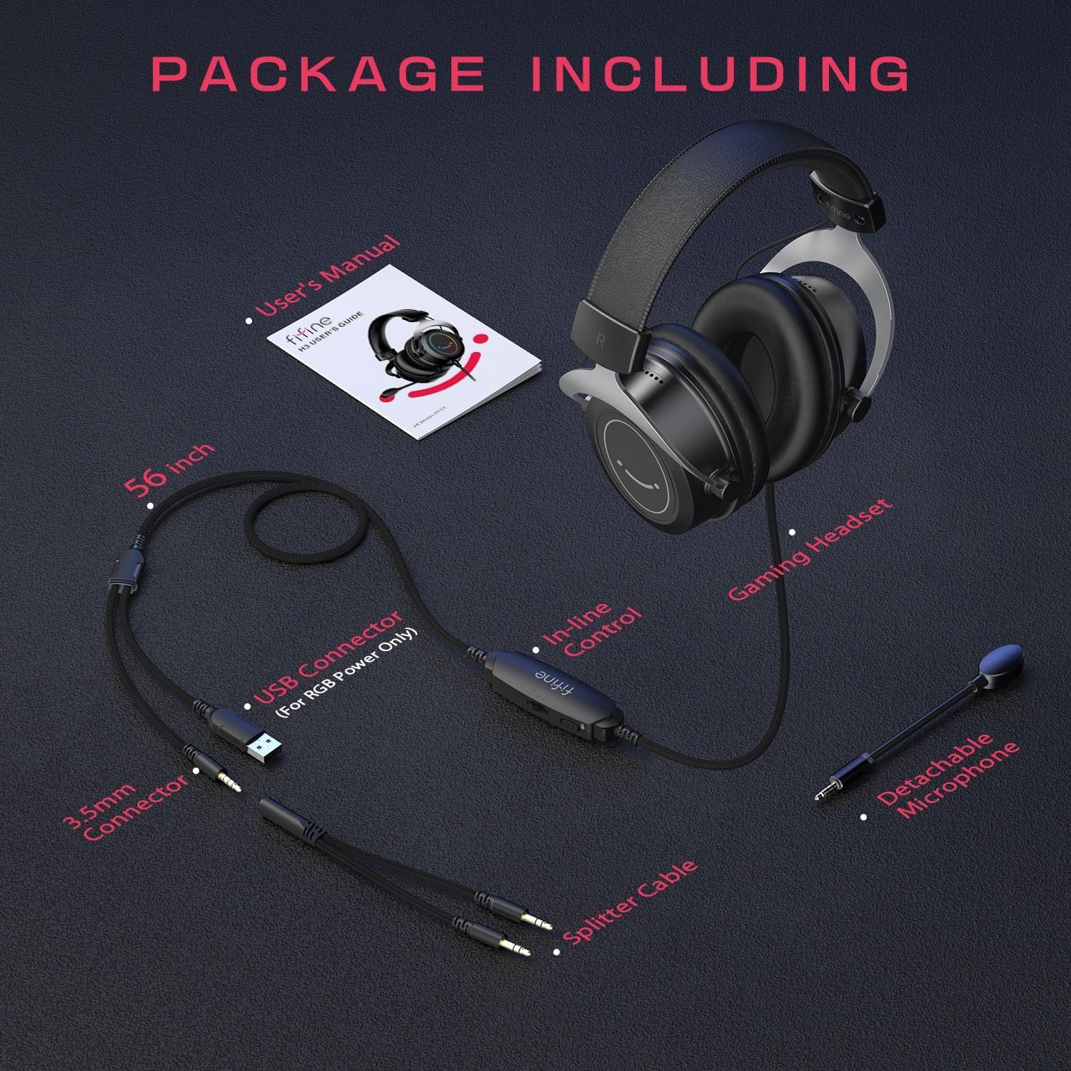 FIFINE RGB Gaming Headsets,Comfortable Over-Ear Headphones with Microphone,Wired Audio Jack Connection,Leather Passive-Noise-Cancelling Earcups,for PC PS4 PS5 Xbox Gamer Ampligame H3 - Image 8