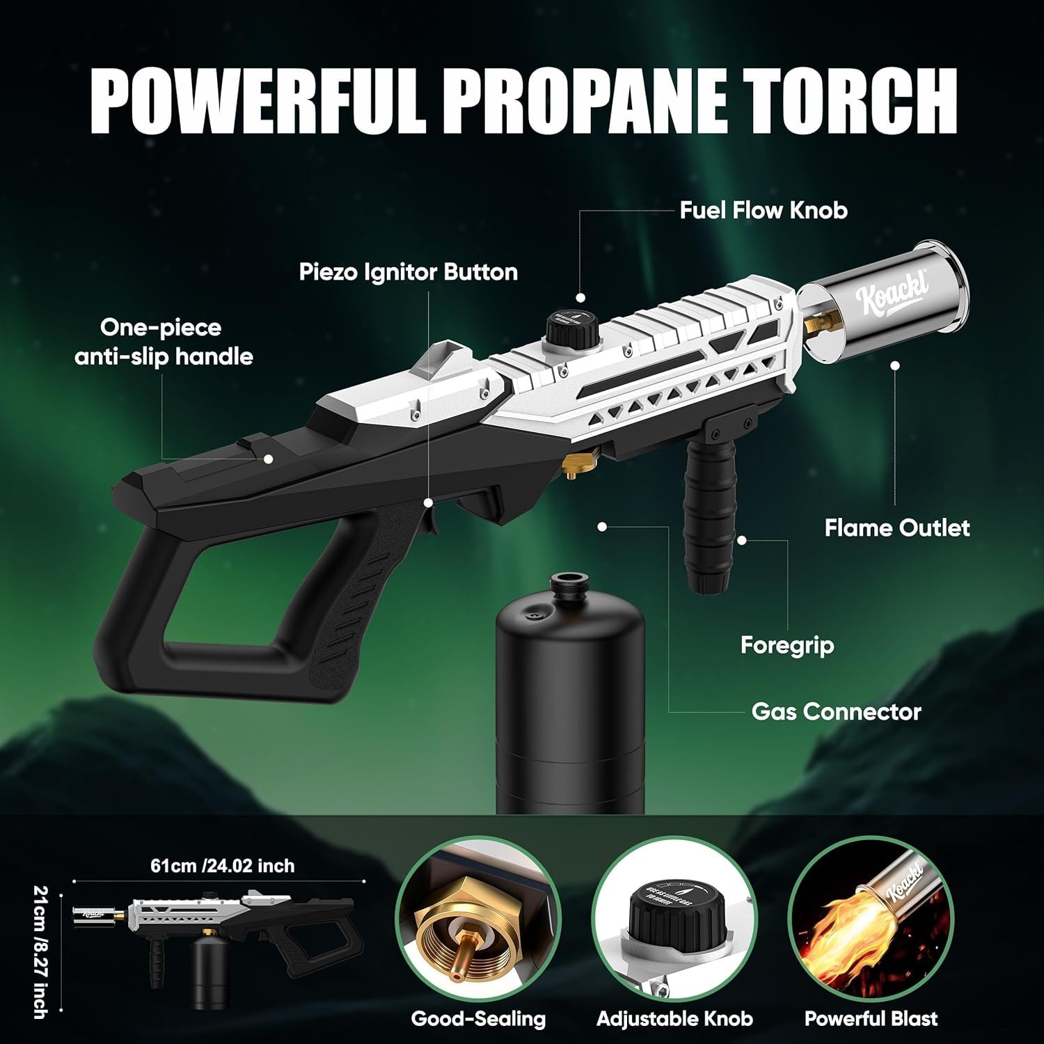 KOACKL Powerful Propane Torch Gun, Kitchen Torch with Adjustable Flame, Flamethrower Blow Torch Gun, Gas Welding Kits for BBQ, Searing Steak, Camping & Charcoal Torch Lighter(Tank Not Included) - Image 2