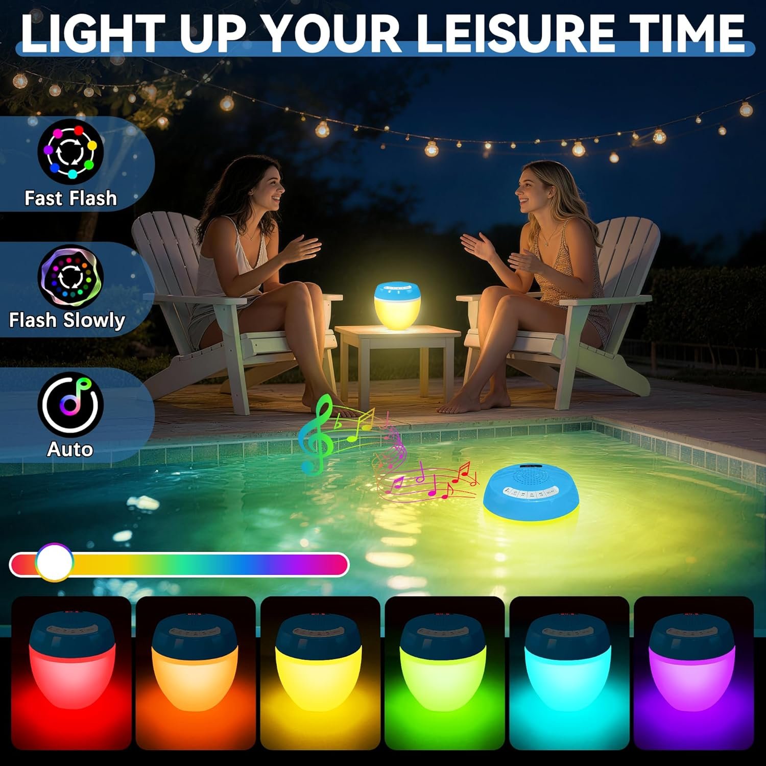 FluSing 3 in 1 Floating Pool Speaker with Digital Thermometer,Bluetooth Pool Speaker with Colorful Lights,TWS Floating Bluetooth Speaker for Pool IP68 Waterproof,Loud Sound Hot Tub Speakers-Light Blue - Image 3