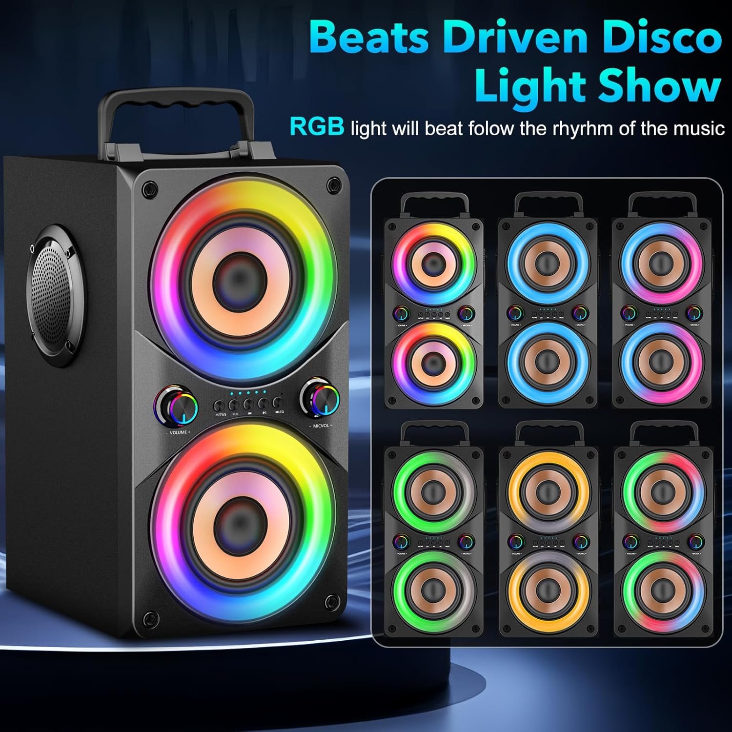 Bluetooth Speaker 100W Portable Big Powerful Deep Bass Loud Sound Wireless Boombox with Subwoofer TWS LED Lights DSP Large Wooden Speakers for Outdoor Home Party - Image 5