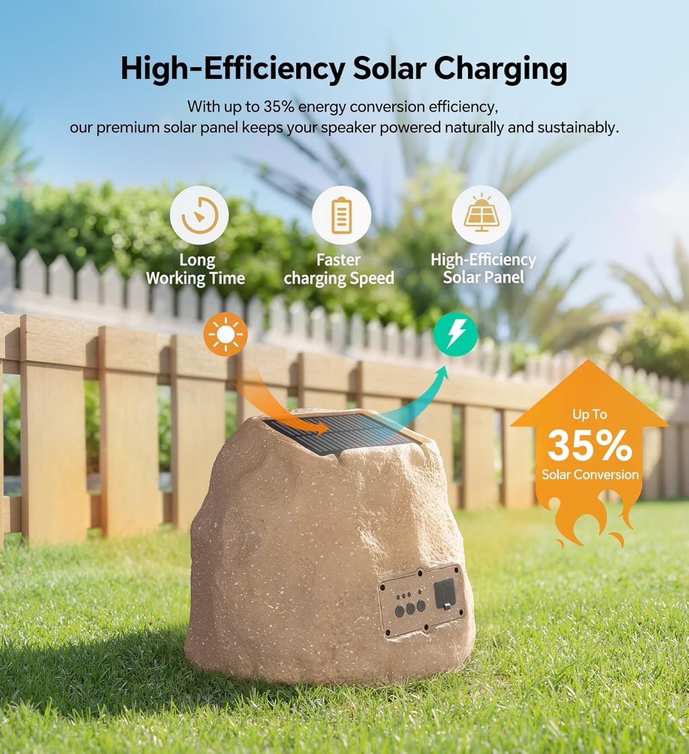 Upgraded Outdoor Rock Speaker 60W Deep Bass Multi-Sync up to 100Pcs, Remote Control, IPX7 Waterproof Solar-Powered with LED Lights Perfect for Pool, Garden, Patio, Ideal for Music Lovers - 2 Packs - Image 7