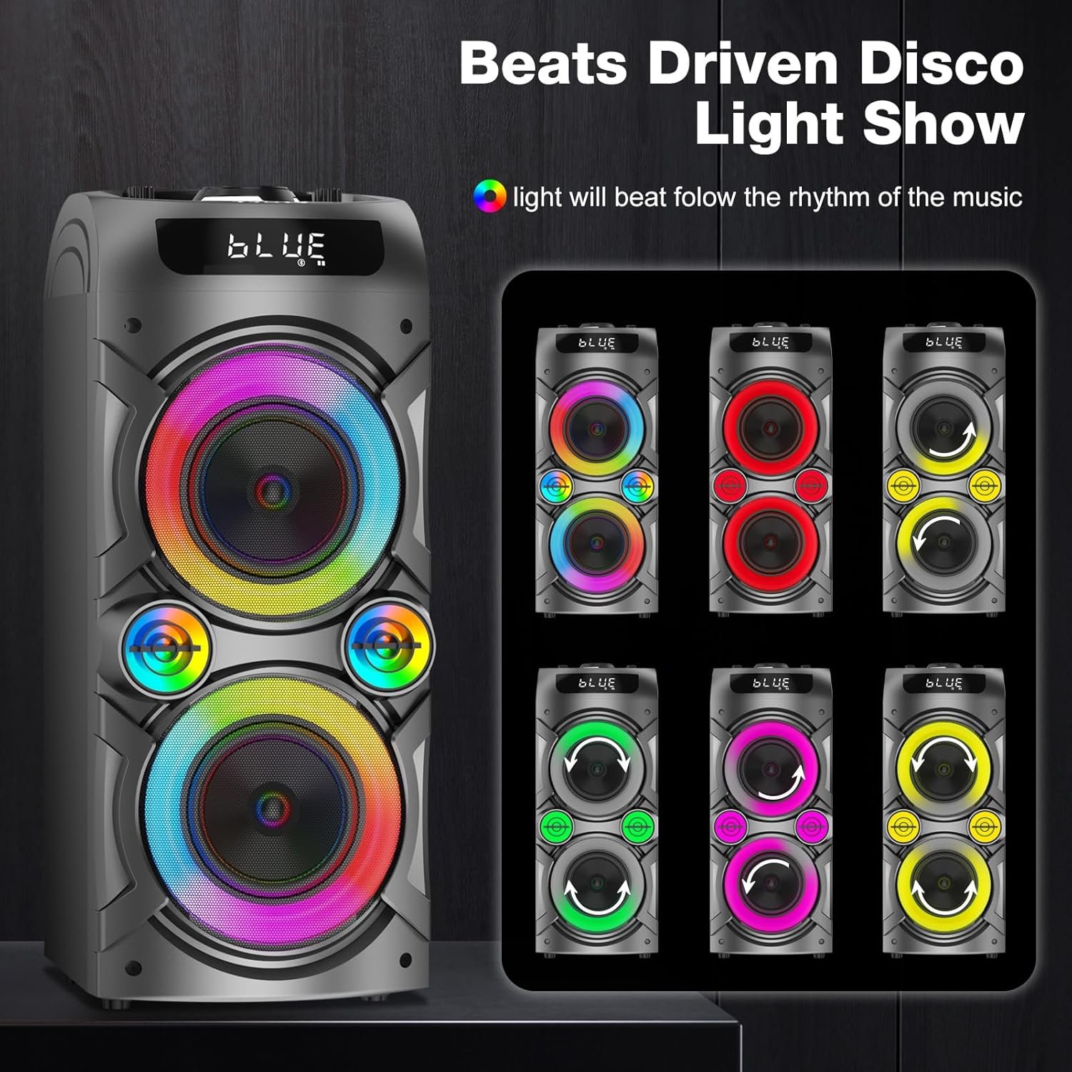 Portable Bluetooth Speaker 100W Big Powerful Wireless Boombox TWS Pairing Loud Stereo Sound Deep Bass Large Party Speakers with Subwoofer LED Lights for Outdoor Home Camping - Image 5