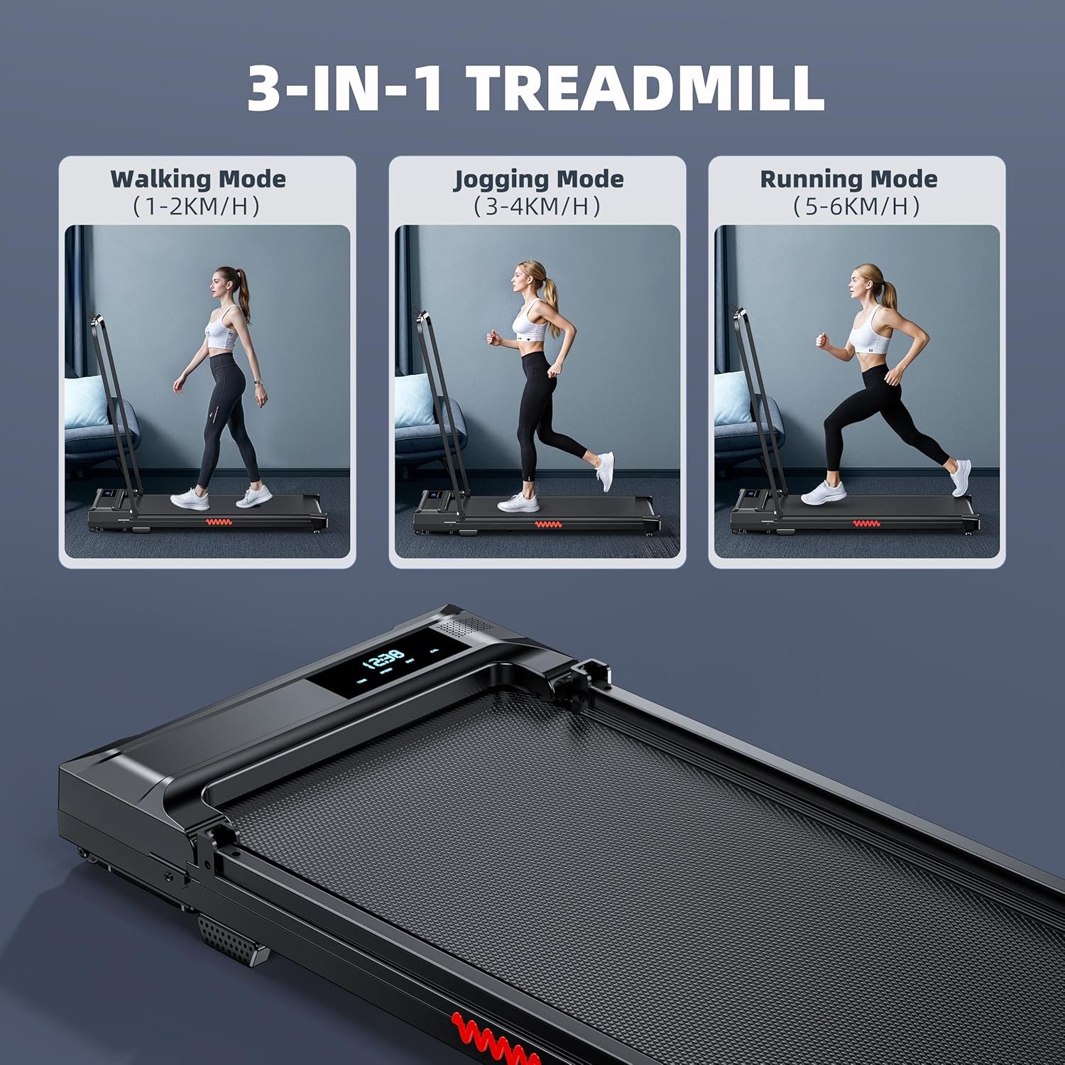 Walking Pad Treadmill for Home - Folding Treadmills with Handle Bar Portable Compact Fold up Indoor Foldable Handles Electric Walk Pads Small Spaces Mini Running Quiet Under Bed Office - Image 2