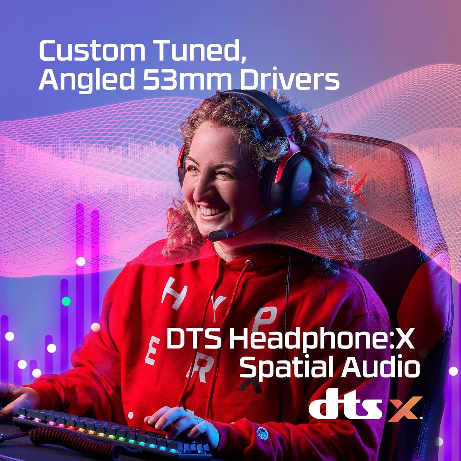 HyperX Cloud III – Wired Gaming Headset, PC, PS5, Xbox Series X|S, Angled 53mm Drivers, DTS Spatial Audio, Memory Foam, Durable Frame, Ultra-Clear 10mm Mic, USB-C, USB-A, 3.5mm – Black/Red - Image 3