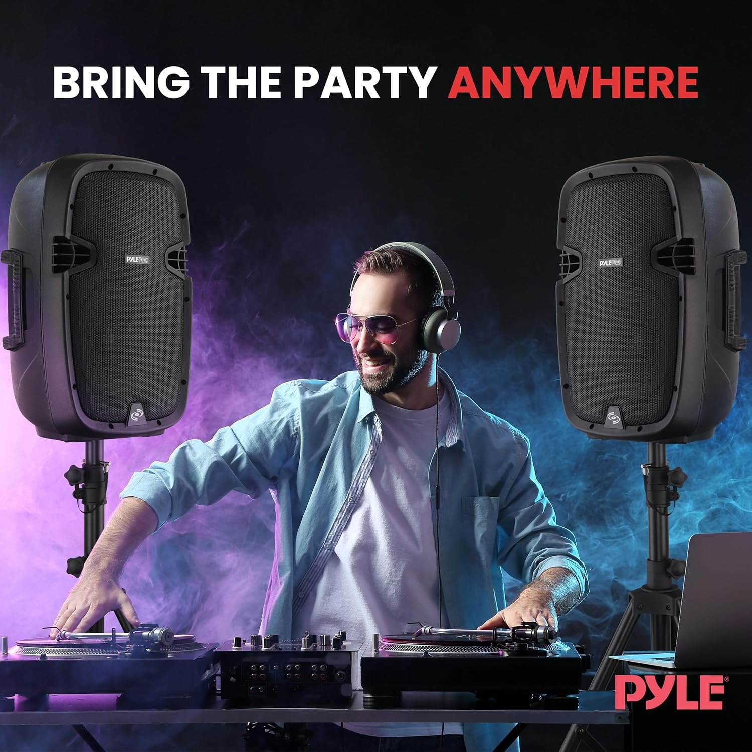 Pyle 10" Wireless Portable PA system - 1000W High Powered Bluetooth Compatible Active + Passive Pair Outdoor Sound Speakers w/ USB SD MP3 AUX - 35mm Mount, 2 Stands, Microphone, Remote - PPHP1049KT - Image 8