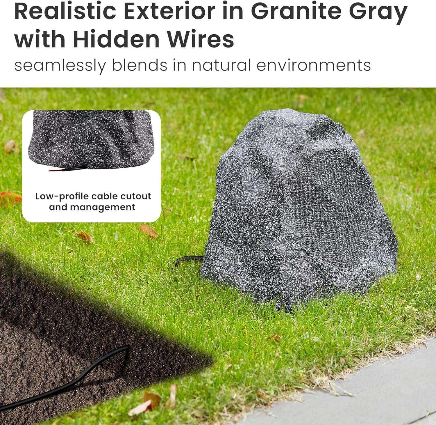 Theater Solutions 2R8G Outdoor Granite 8" Rock 2 Speaker Set for Deck Pool Spa Yard Garden - Image 2