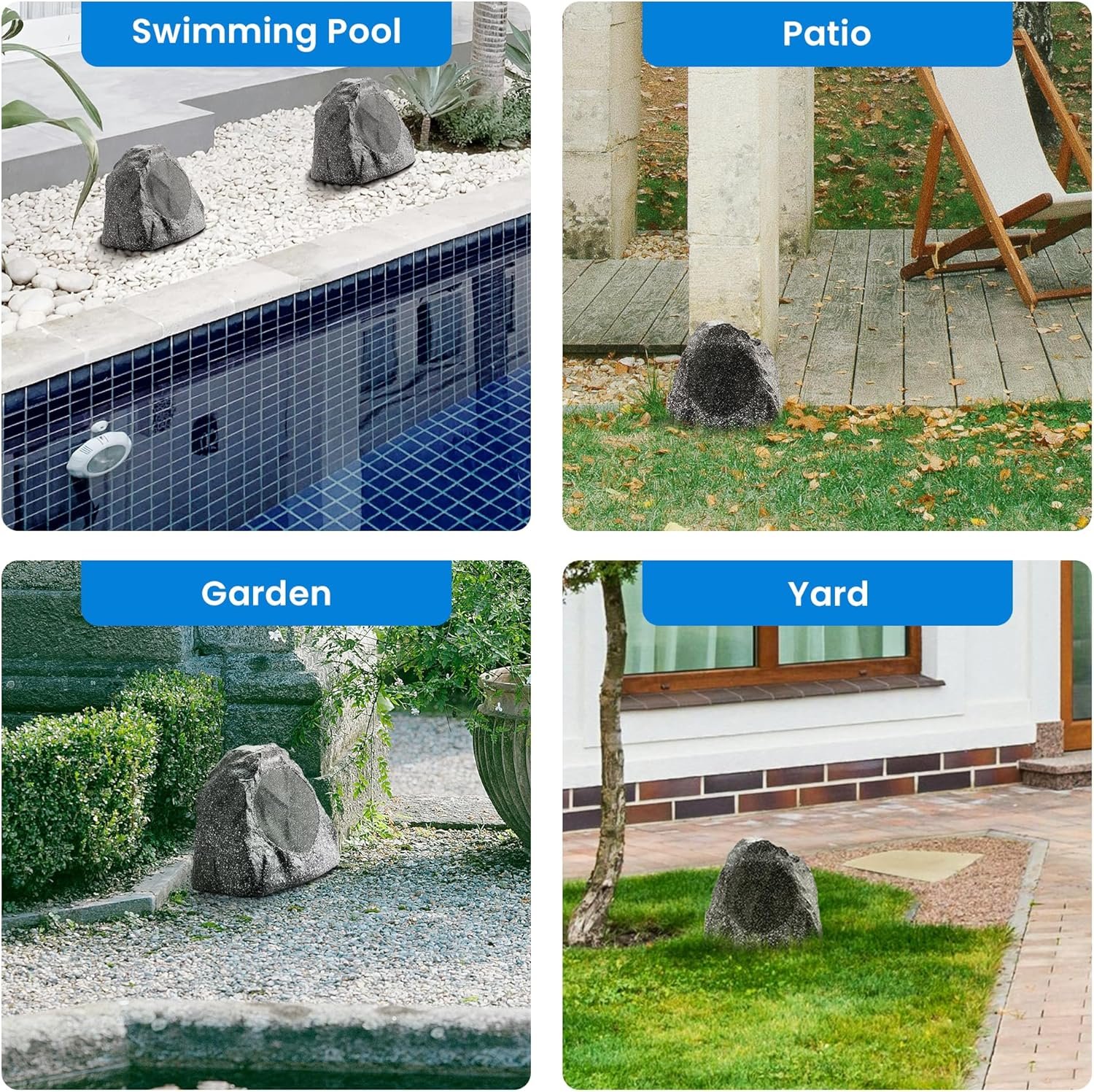 Theater Solutions 2R8G Outdoor Granite 8" Rock 2 Speaker Set for Deck Pool Spa Yard Garden - Image 5