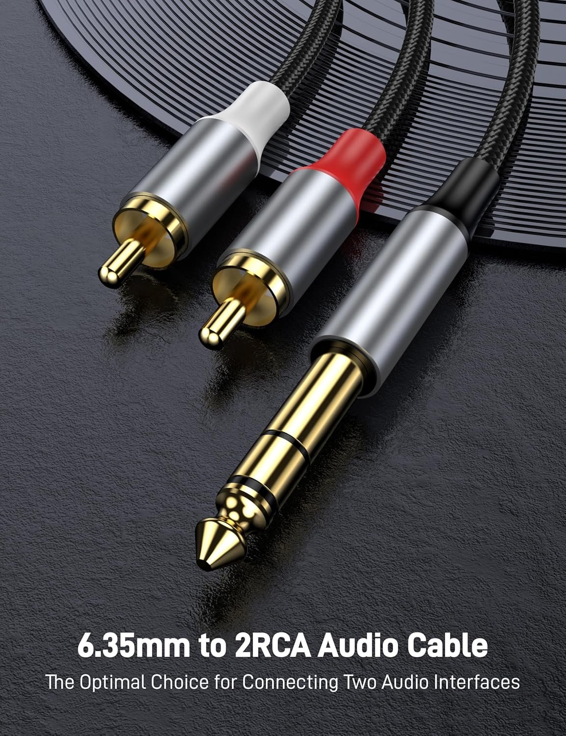 1/4" to Dual RCA Audio Cable 3.3FT, 6.35mm Stereo Jack to RCA Male Audio Y Splitter Cable for AV Receiver, Amplifier, Speaker. - Image 2