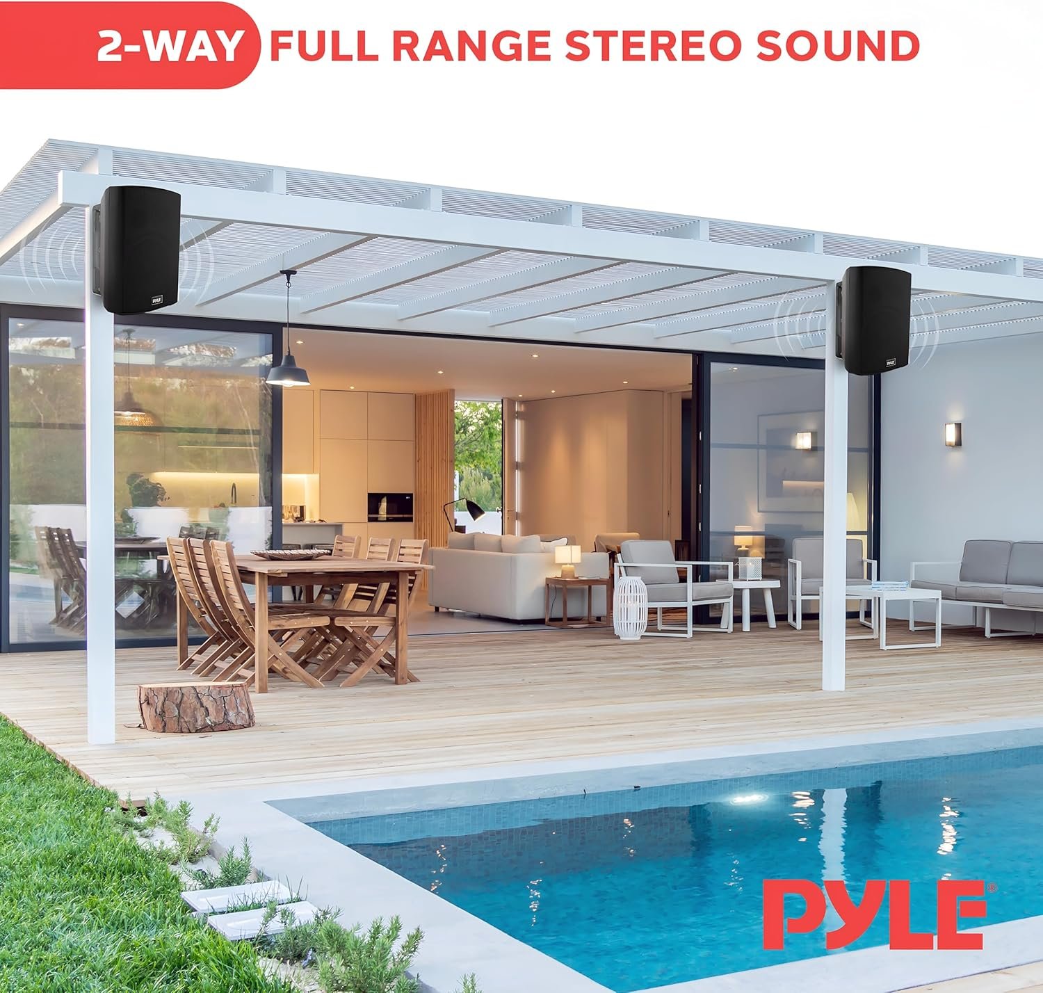 Pyle Waterproof Wall Mount Speaker System - 5.25 Inch Active + Passive Pair Wireless Bluetooth Compatible Indoor/Outdoor Stereo Sound Set with AUX IN - Pyle PDWR52BTBK (Black) - Image 6