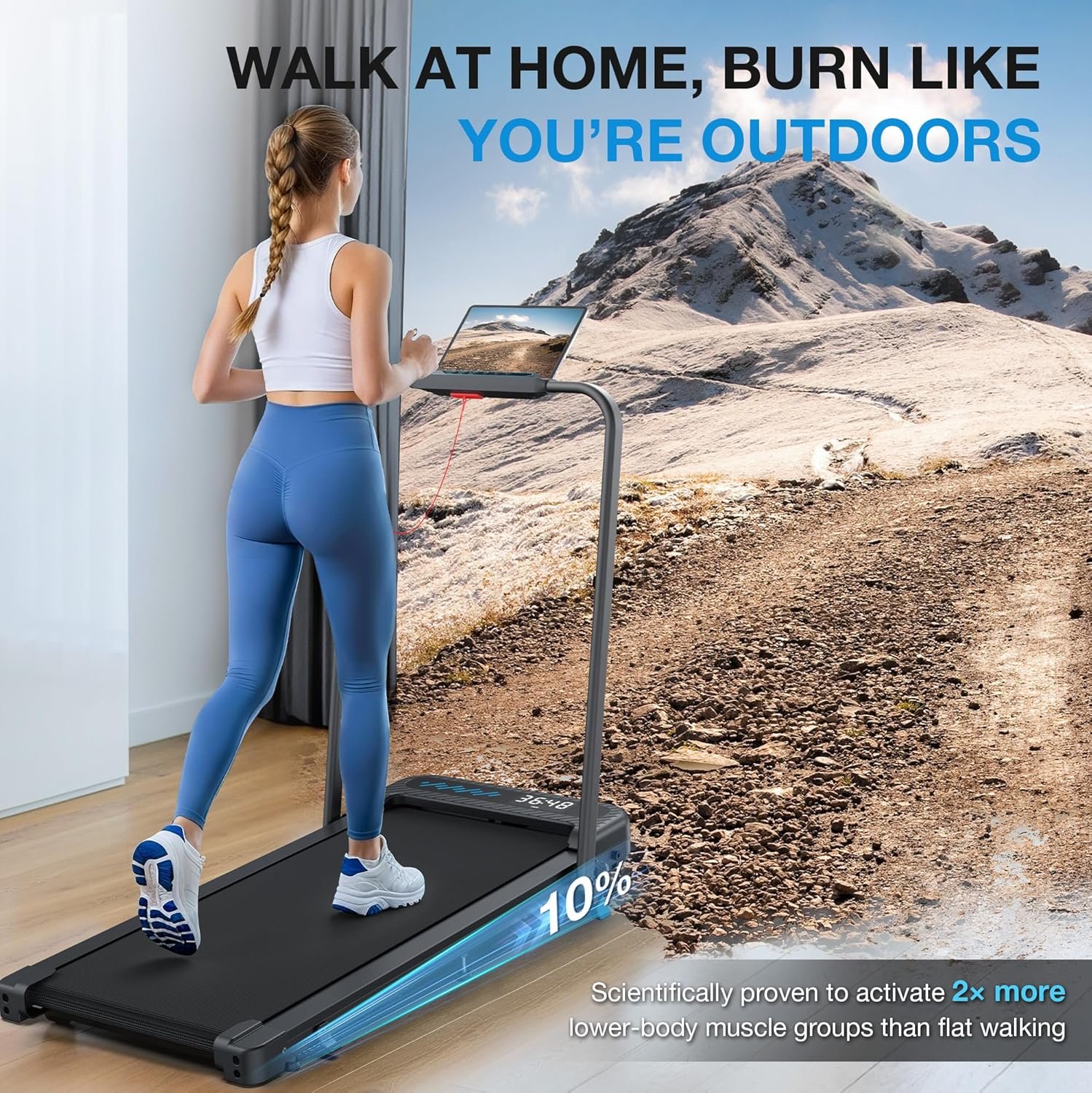 WELLFIT Folding Treadmill with Incline,320+ lbs Capacity Portable Treadmills with Handlebar, Under Desk Treadmill for Home Office,Low Noise Walking Pad with Smart Voice Control for Jogging Running - Image 6