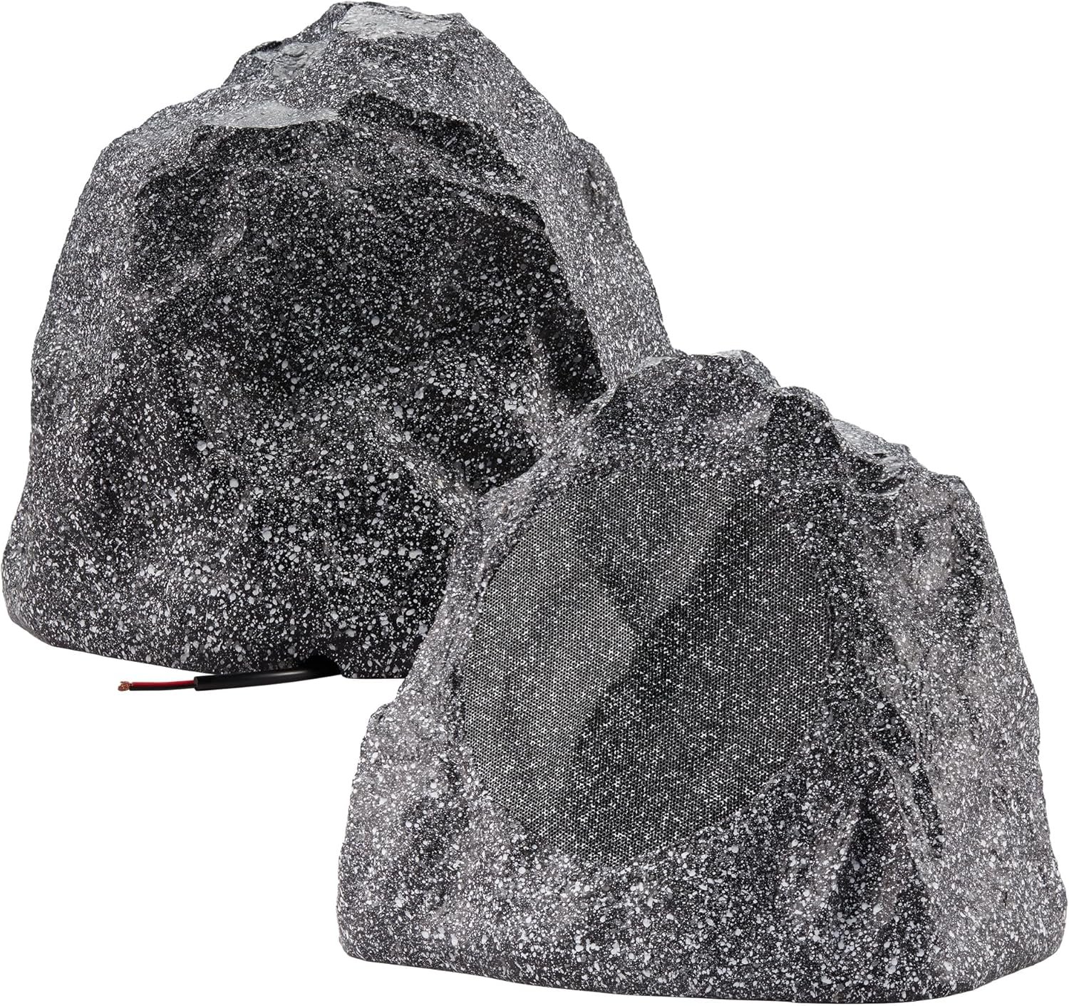 Theater Solutions 2R8G Outdoor Granite 8" Rock 2 Speaker Set for Deck Pool Spa Yard Garden