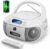 CD Cassette Player Combo, Hernpark Rechargeable Boombox with Bluetooth 5.1, CD Player with Remote Control, Tape Recording, FM Radio, Super Bass, Stereo Sound, Aux/USB Drive, Headphones Jack -White