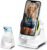 Wireless Induction Audio Bluetooth Speaker, 4 in 1 Phone Stand Speakers Amplifier with Colorful Ambient Light,360° Adjustable Holder for Tablet iPhone Android, Gifts for Men Women Teens-White